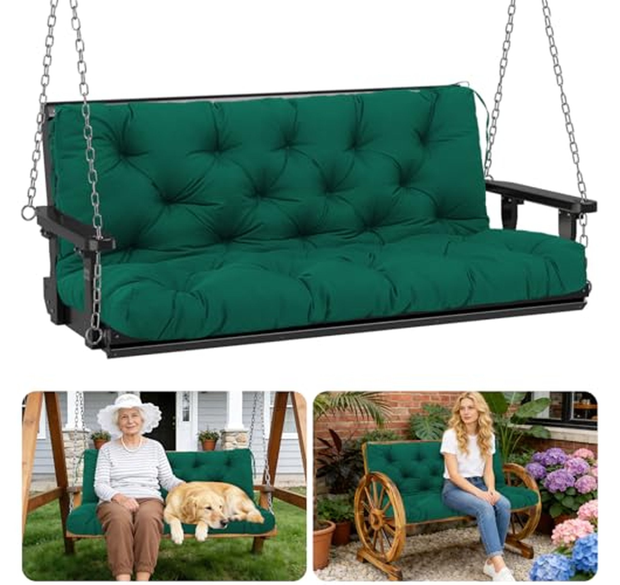Waterproof 3-Seater Porch Swing Cushion with Backrest