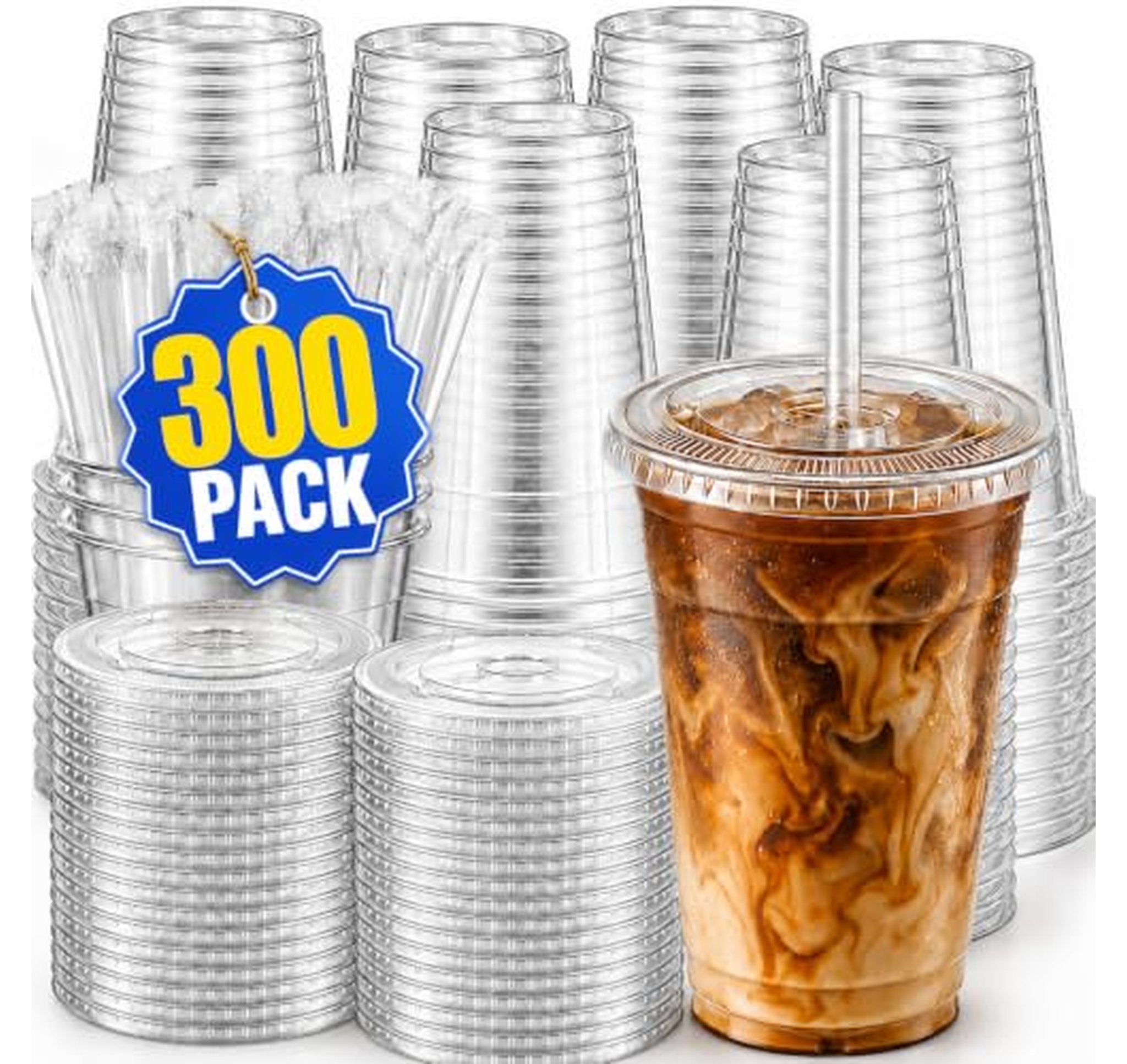 300 Pack 16 oz Plastic Cups with Lids and Straws