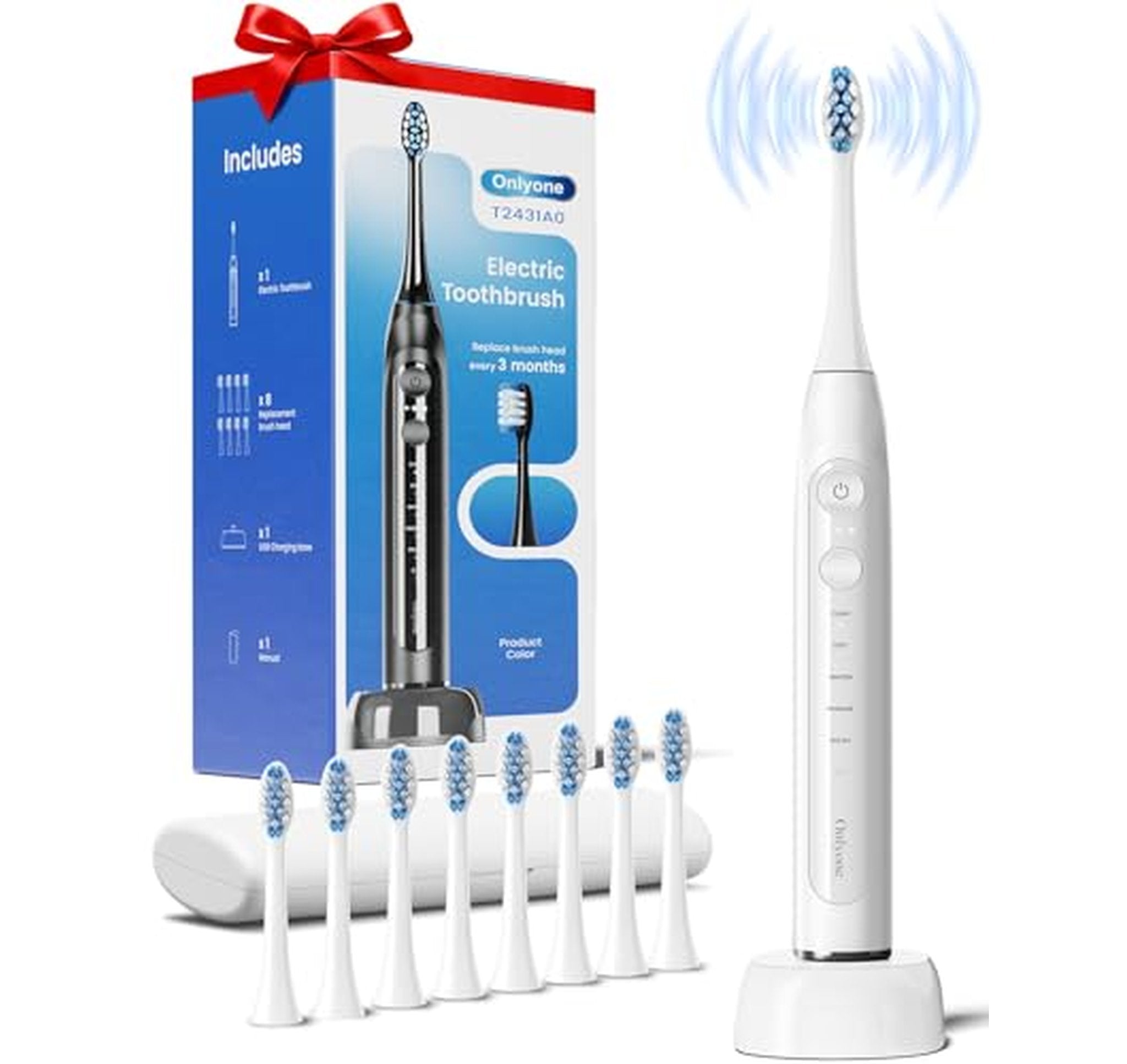 Rechargeable Sonic Electric Toothbrush with 8 Brush Heads