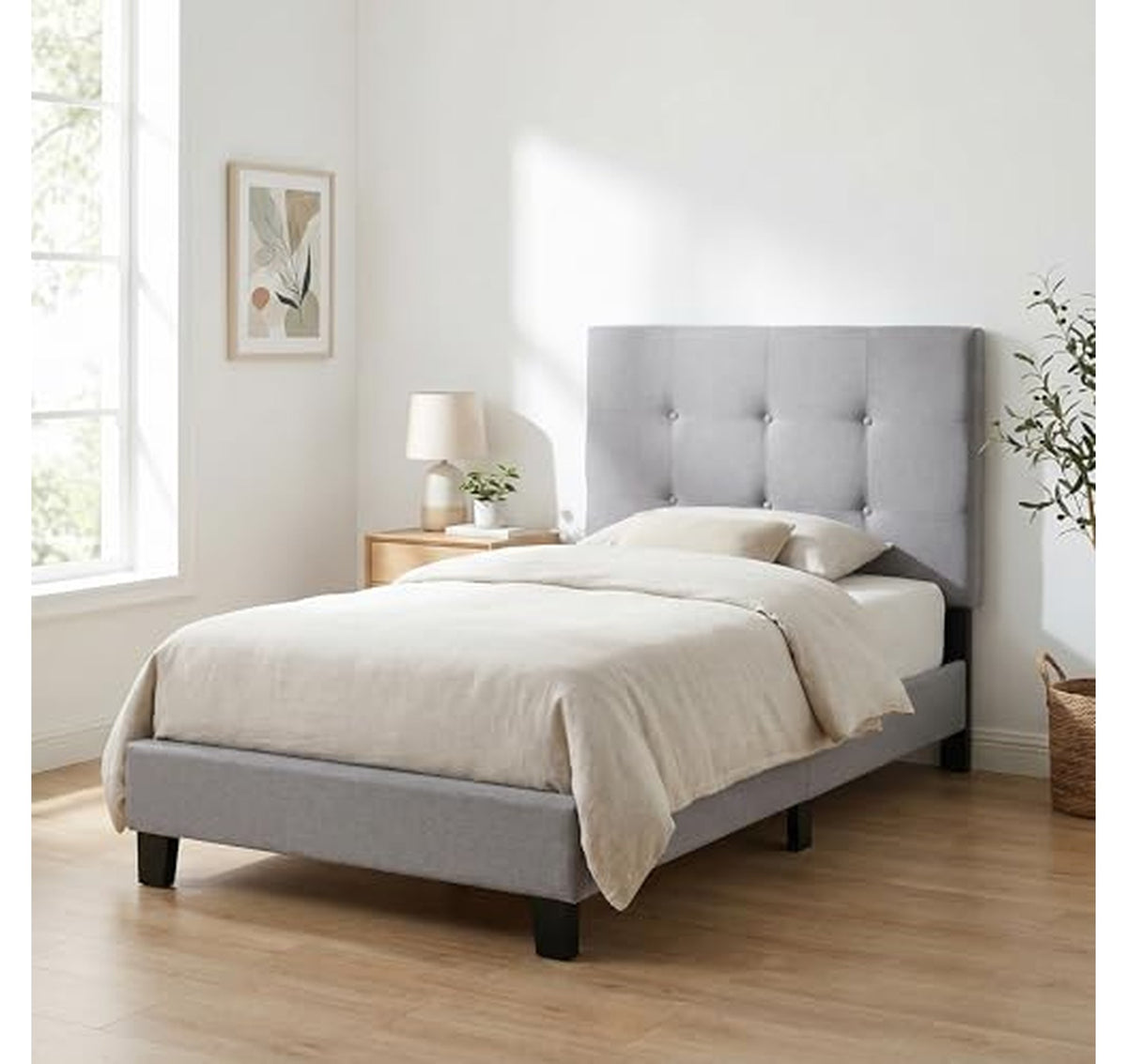 Twin Upholstered Button Tufted Platform Bed Frame