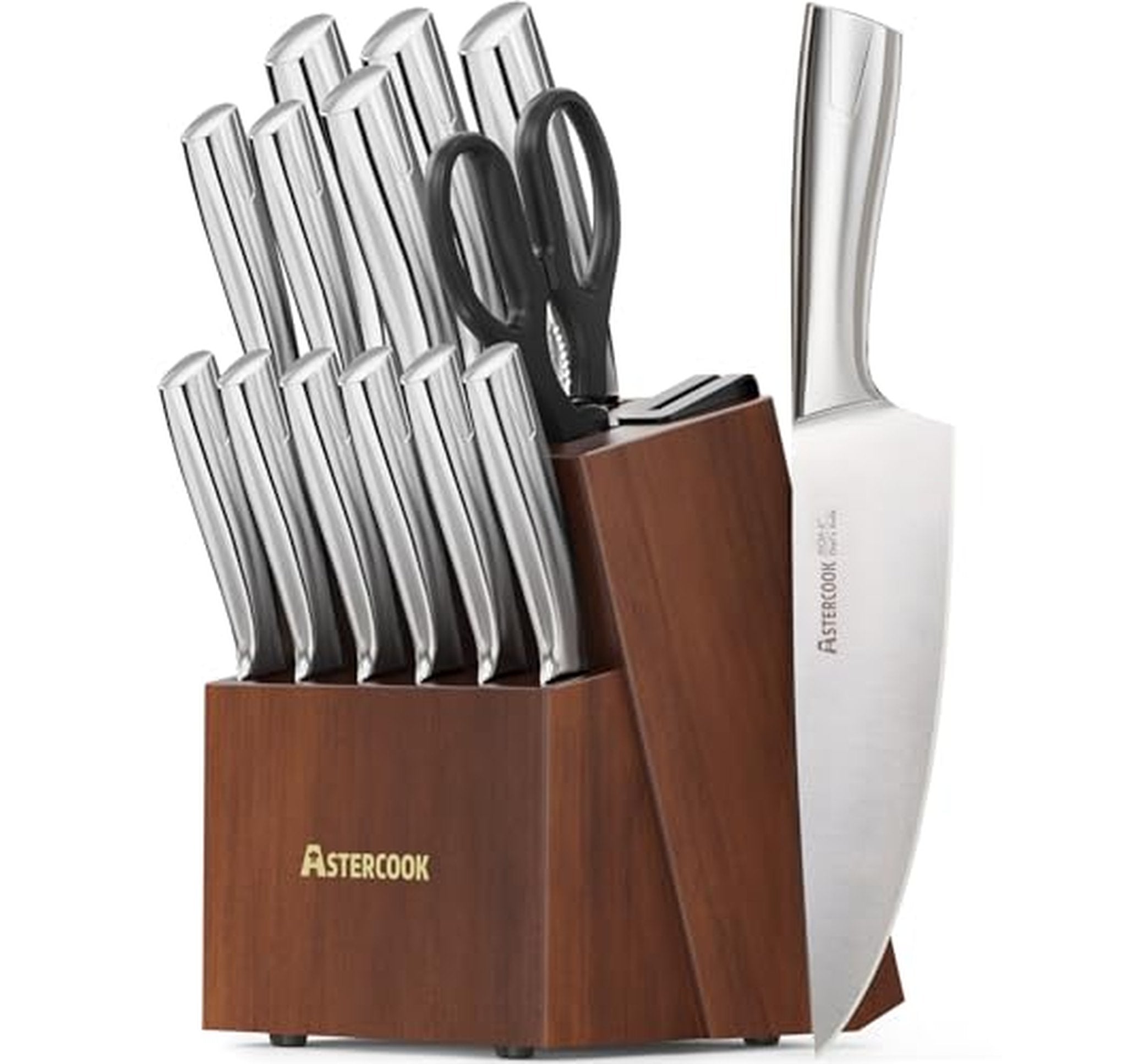 15 Piece Kitchen Knife Set with Block and Sharpener
