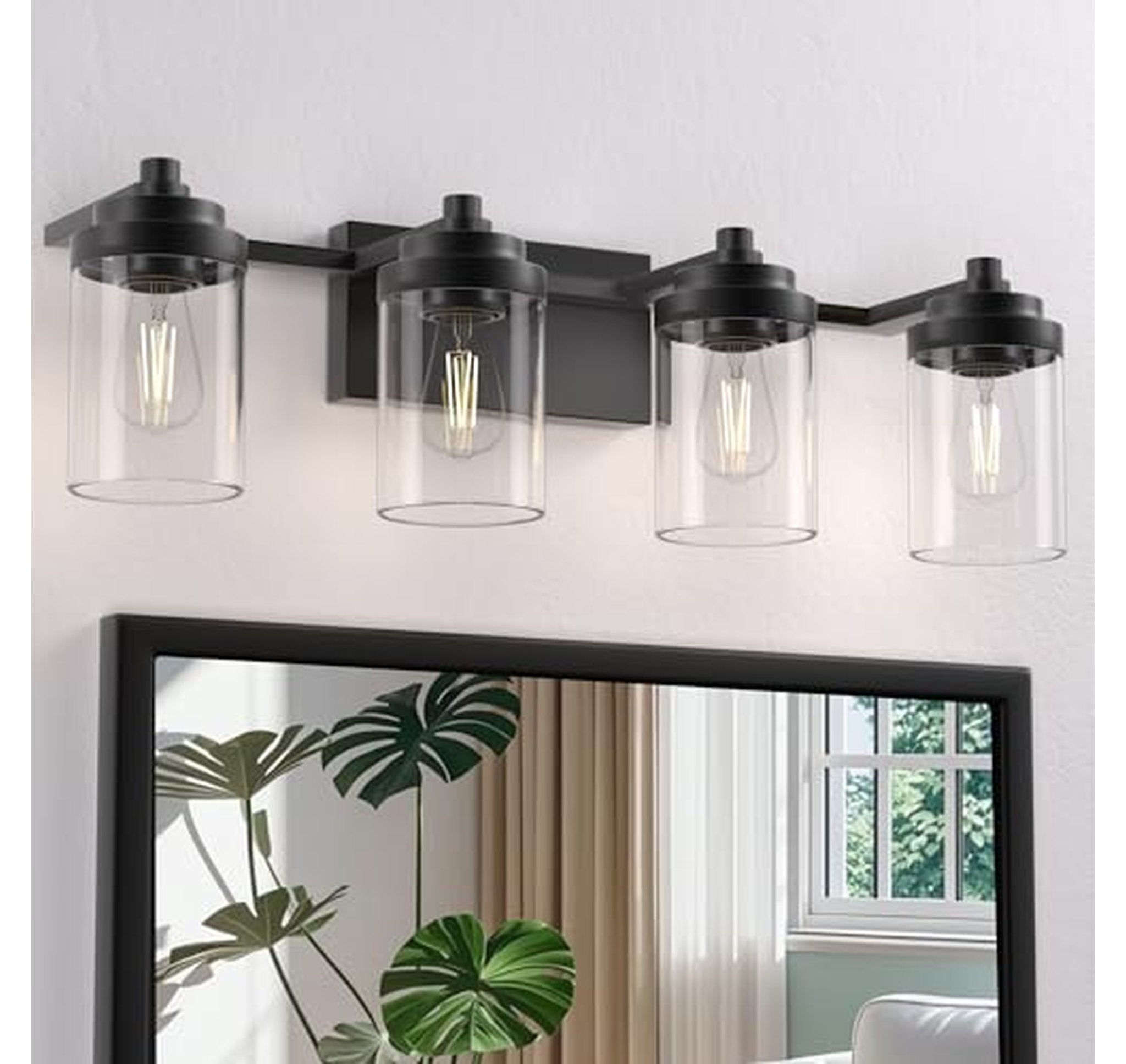 4-Light Modern Bathroom Vanity Light Fixture with Glass
