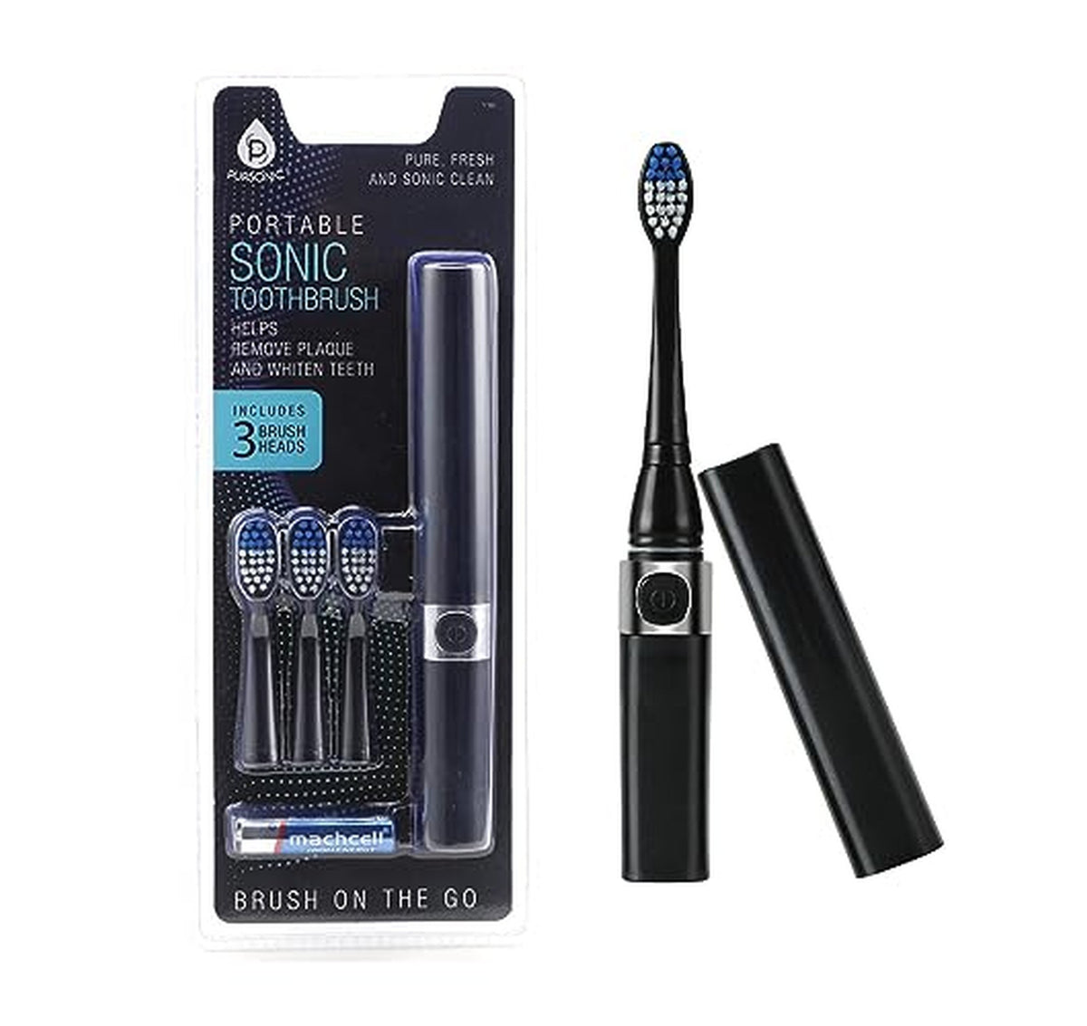 Portable Sonic Battery Toothbrush with 3 Brush Heads