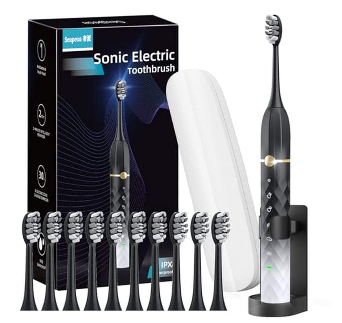 Rechargeable Sonic Electric Toothbrush with 10 Brush Heads