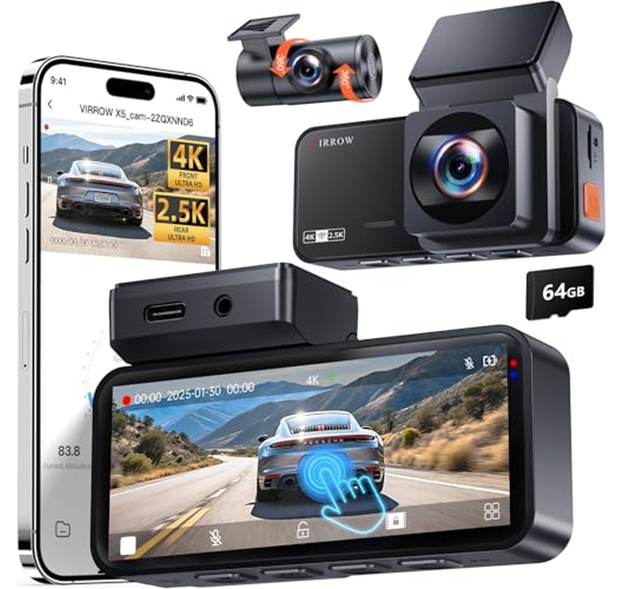 4K Front and Rear Touchscreen Dash Cam