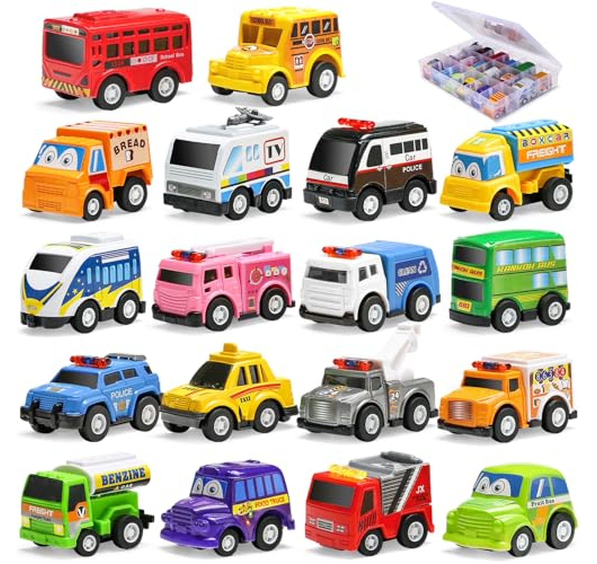 18 Pack Pull Back Toy Cars with Storage Box