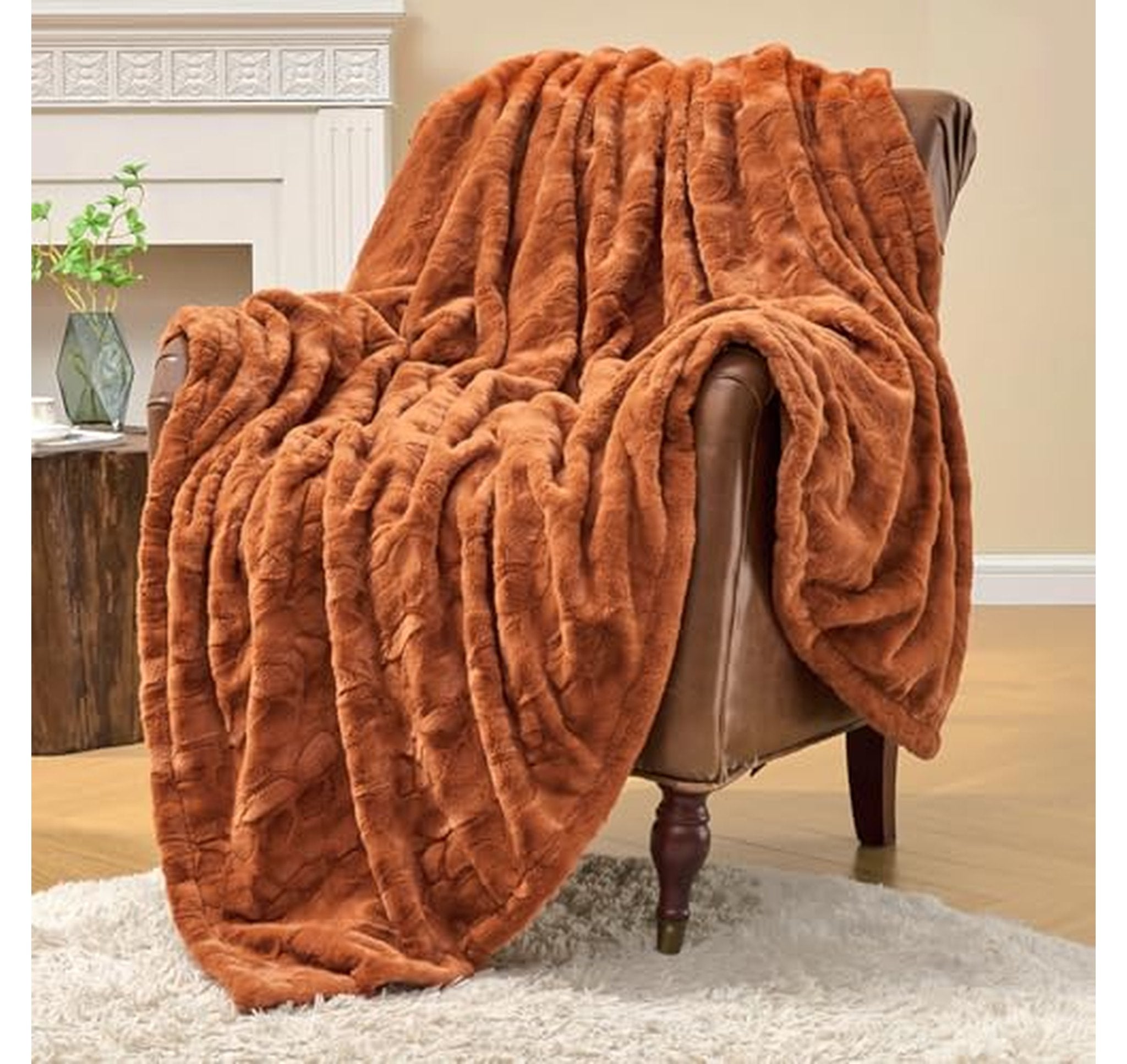 Oversized Faux Fur Plush Throw Blanket 60" x 80"