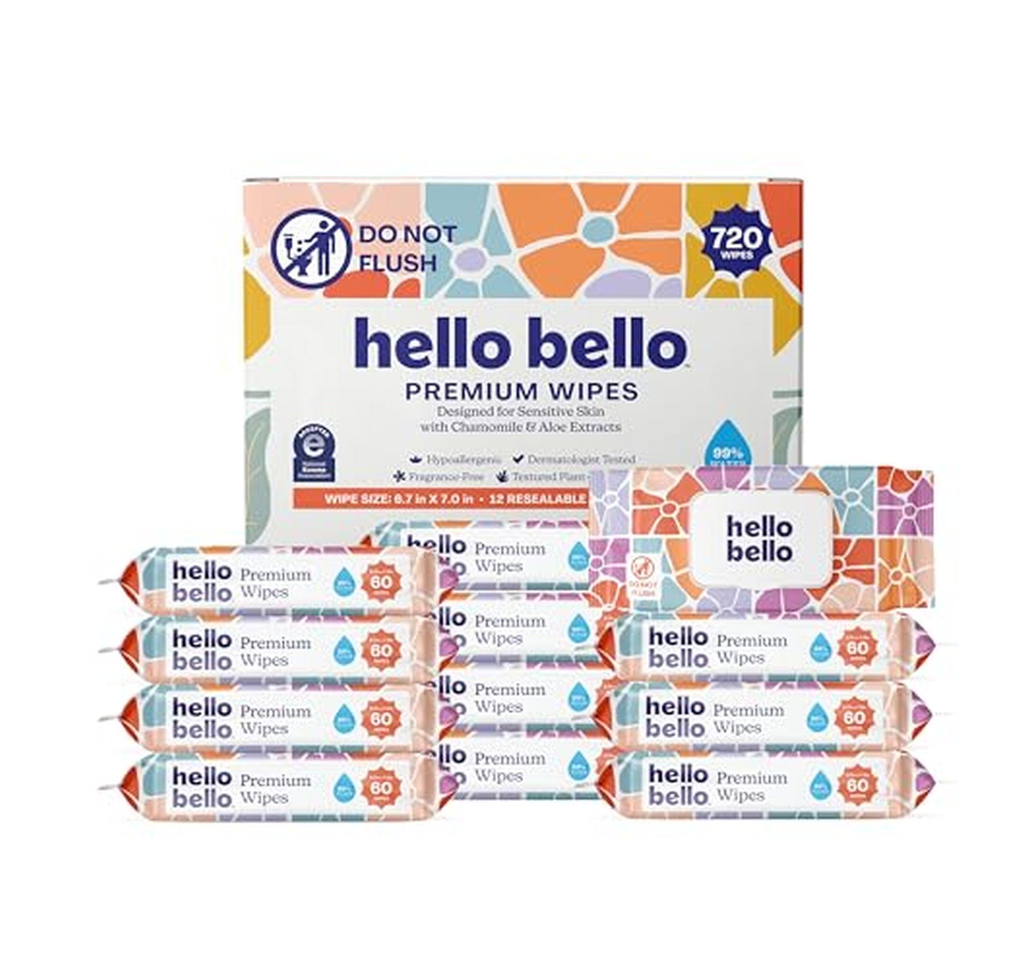 12 Pack Hello Bello Sensitive Baby Wipes, 720 Count