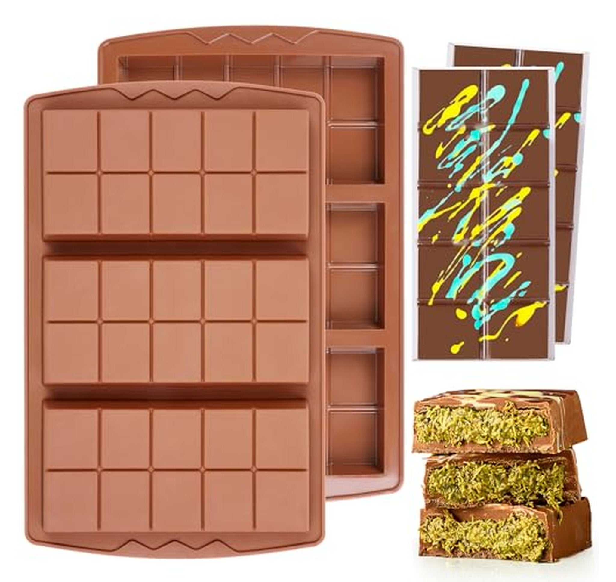 2 Pack Deep Silicone Dubai Chocolate Bar Molds