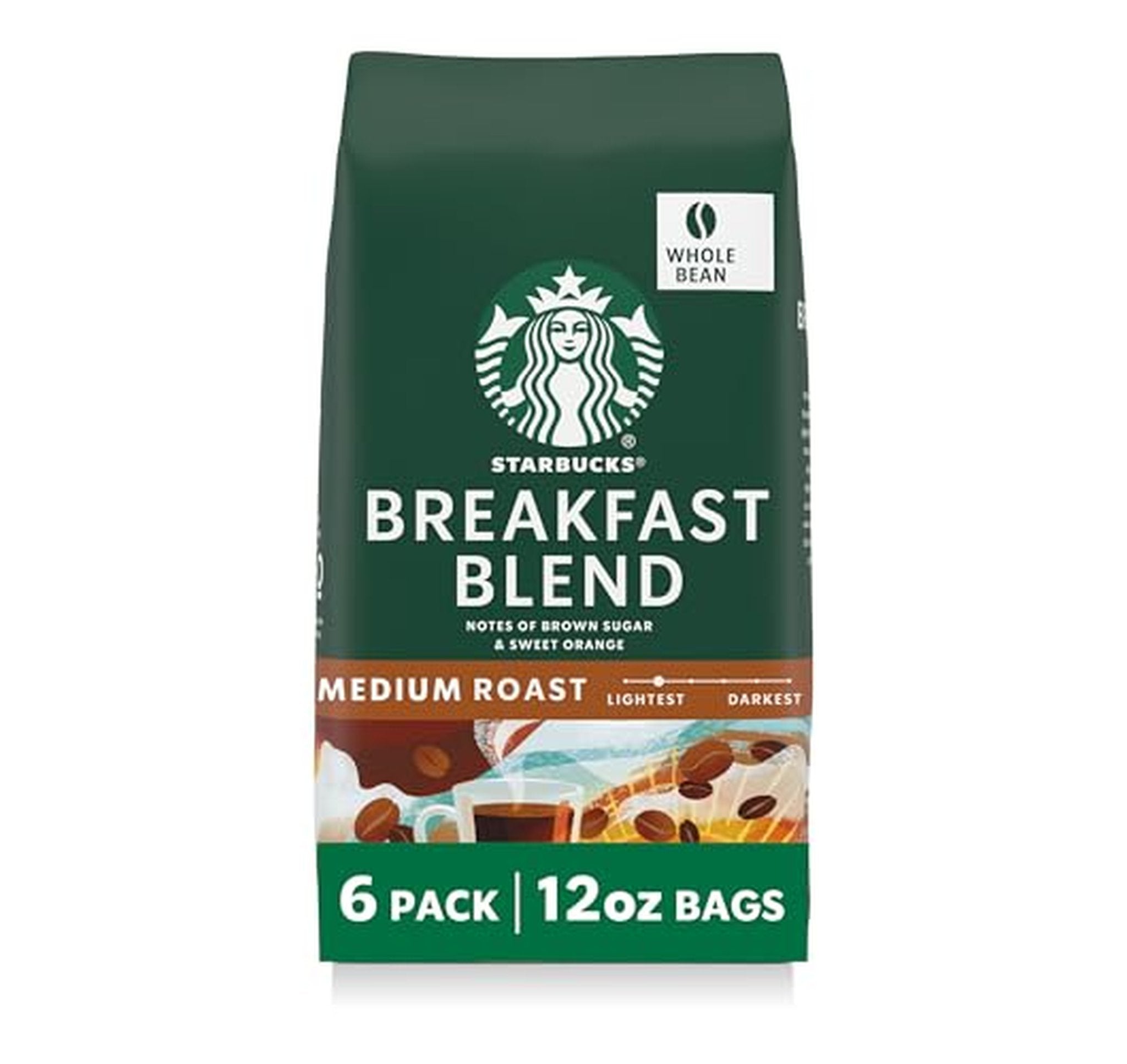 6 Pack Starbucks Breakfast Blend Whole Bean Coffee