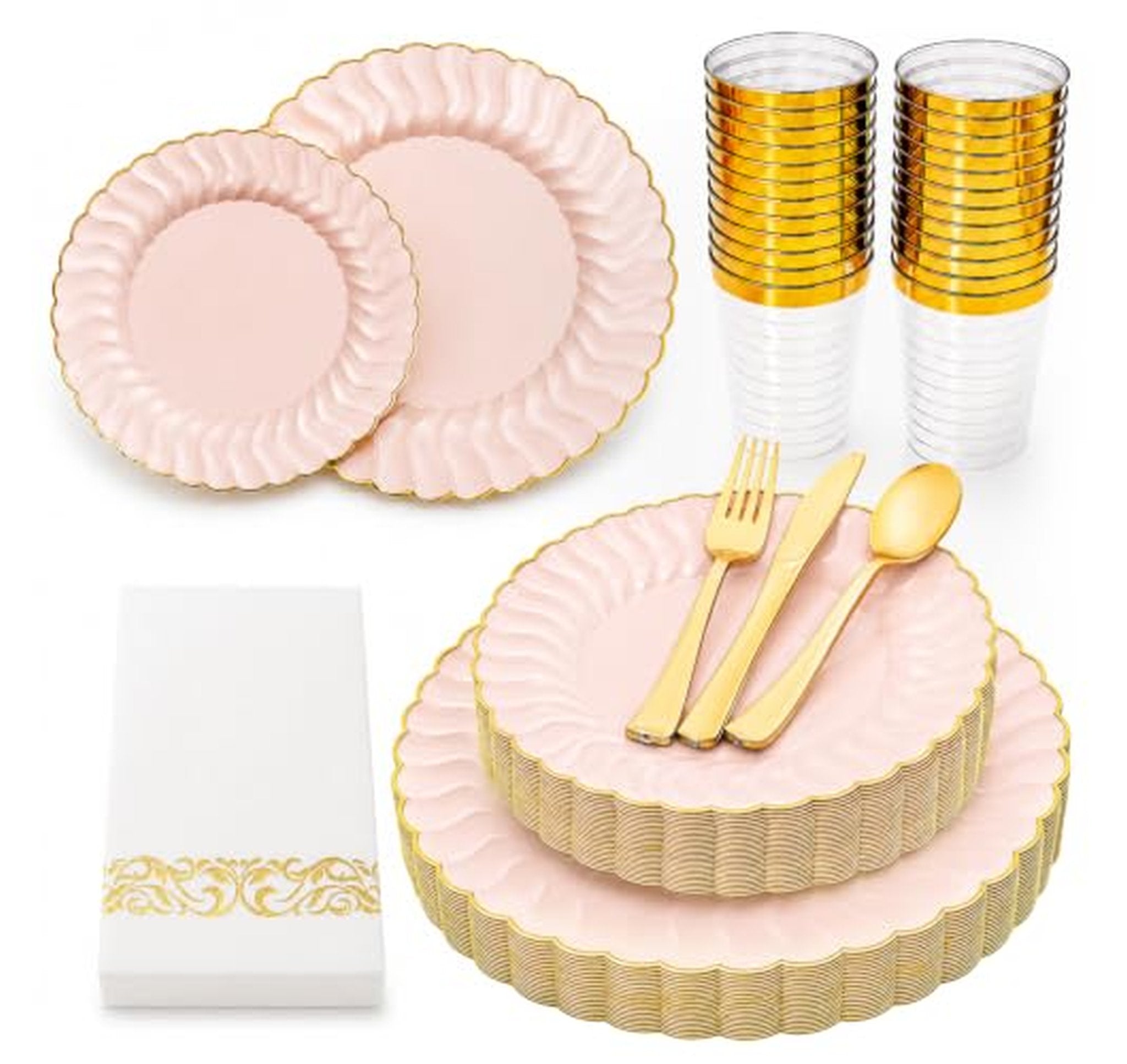 175 Piece Heavy Duty Disposable Plastic Plates Set