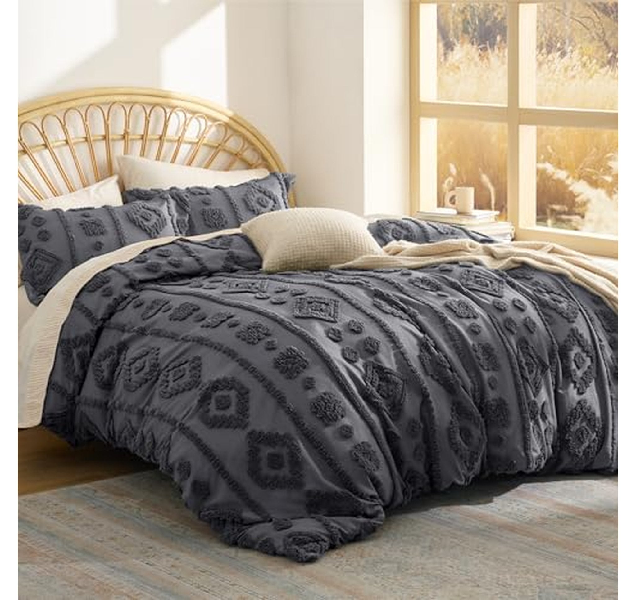 Bedsure Queen Boho Tufted Comforter Set 3 Piece