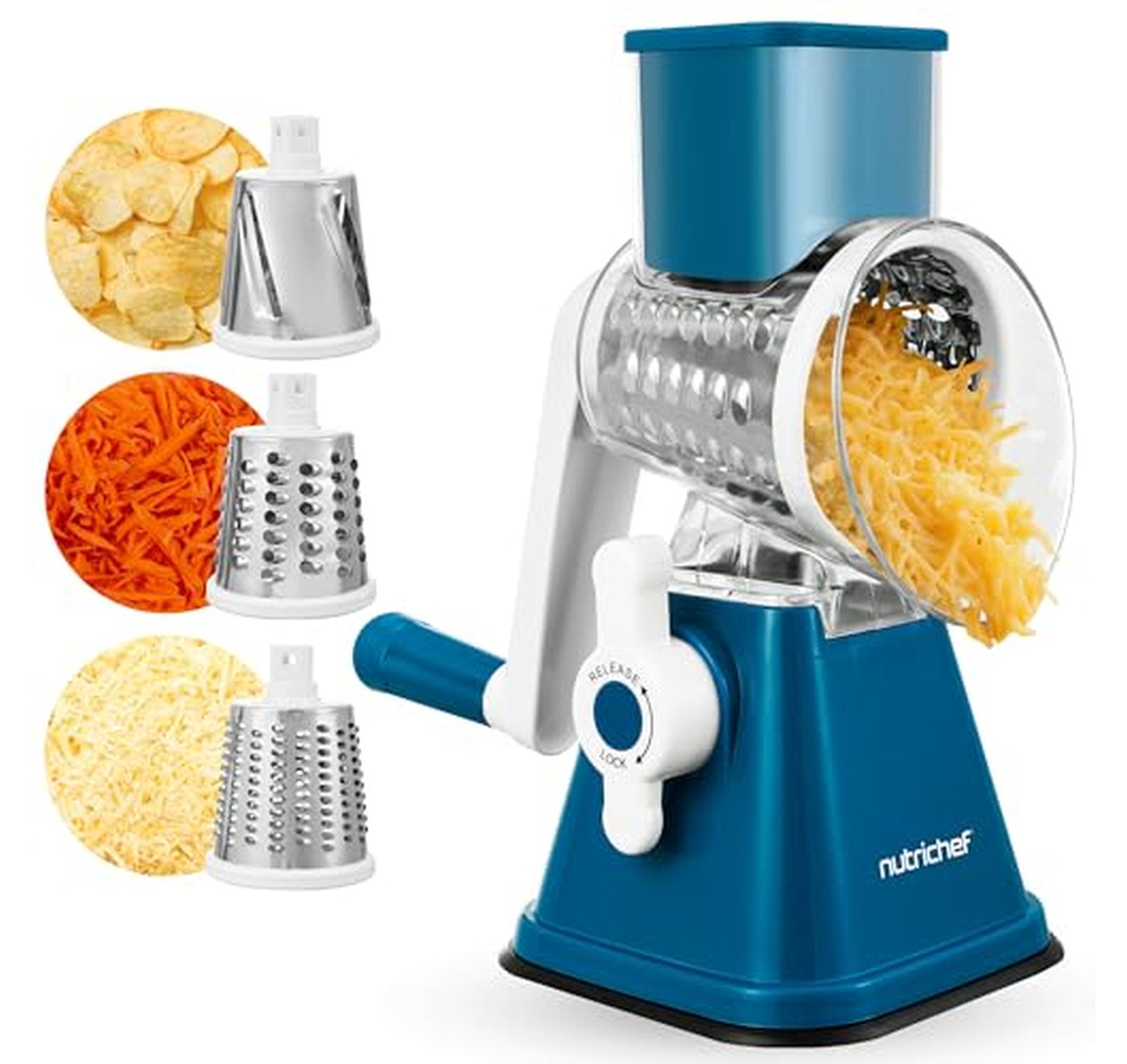 Rotary Cheese Grater with Suction Base and 3 Blades