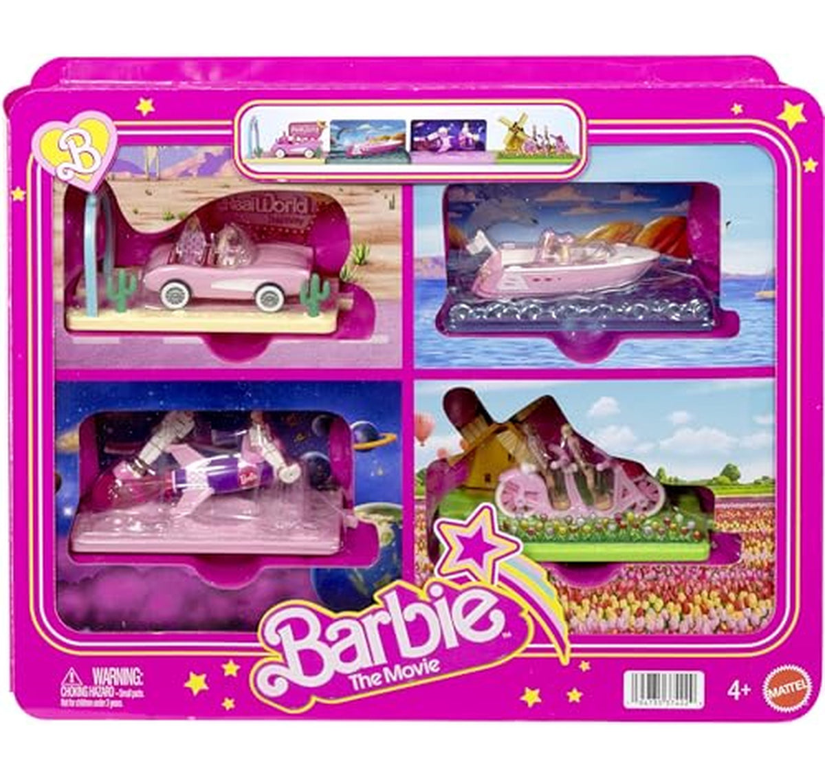 Barbie Mini Land Movie Vehicle Playset with 8 Dolls