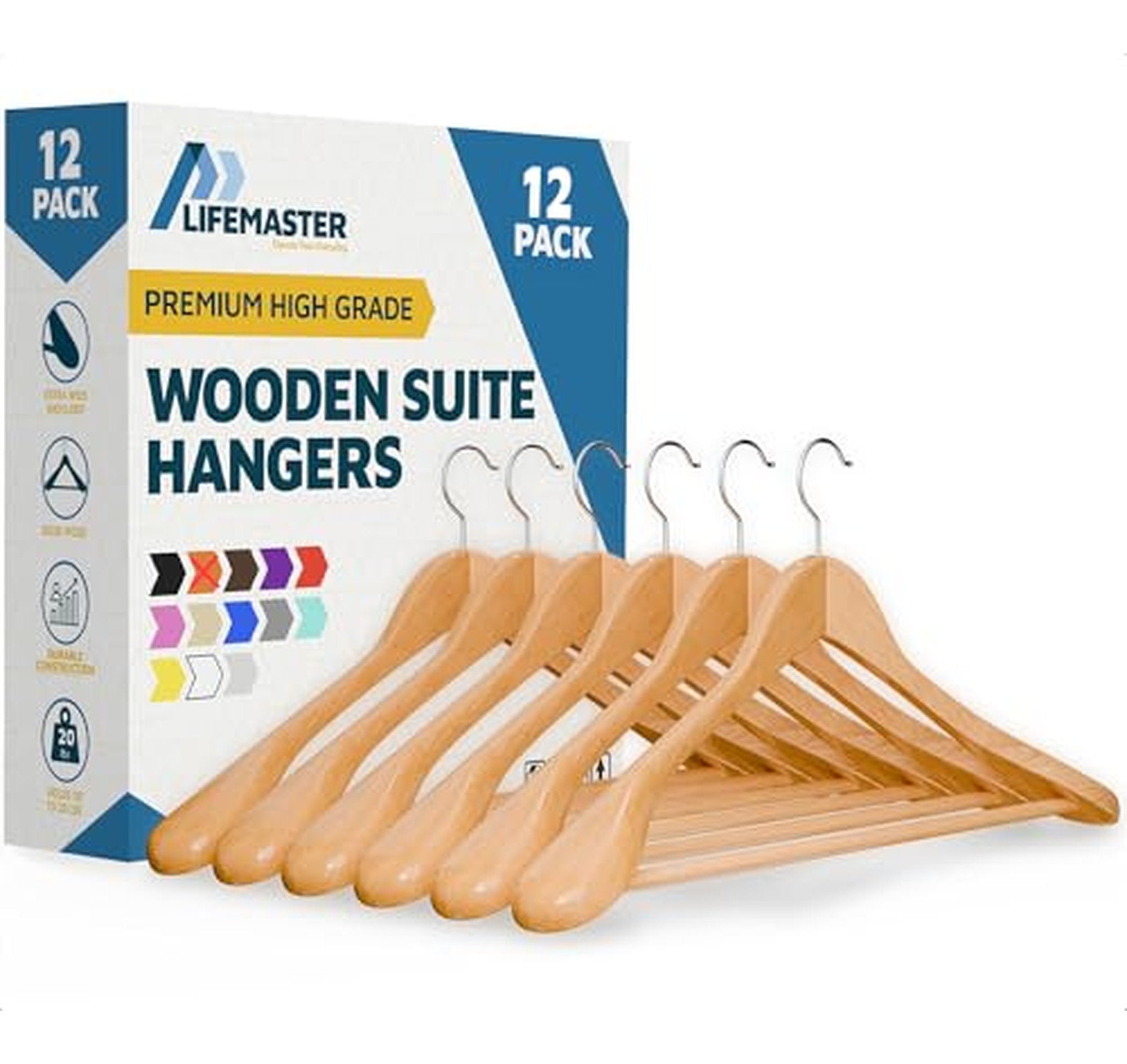 12 Pack Wooden Non-Slip Clothes Hangers