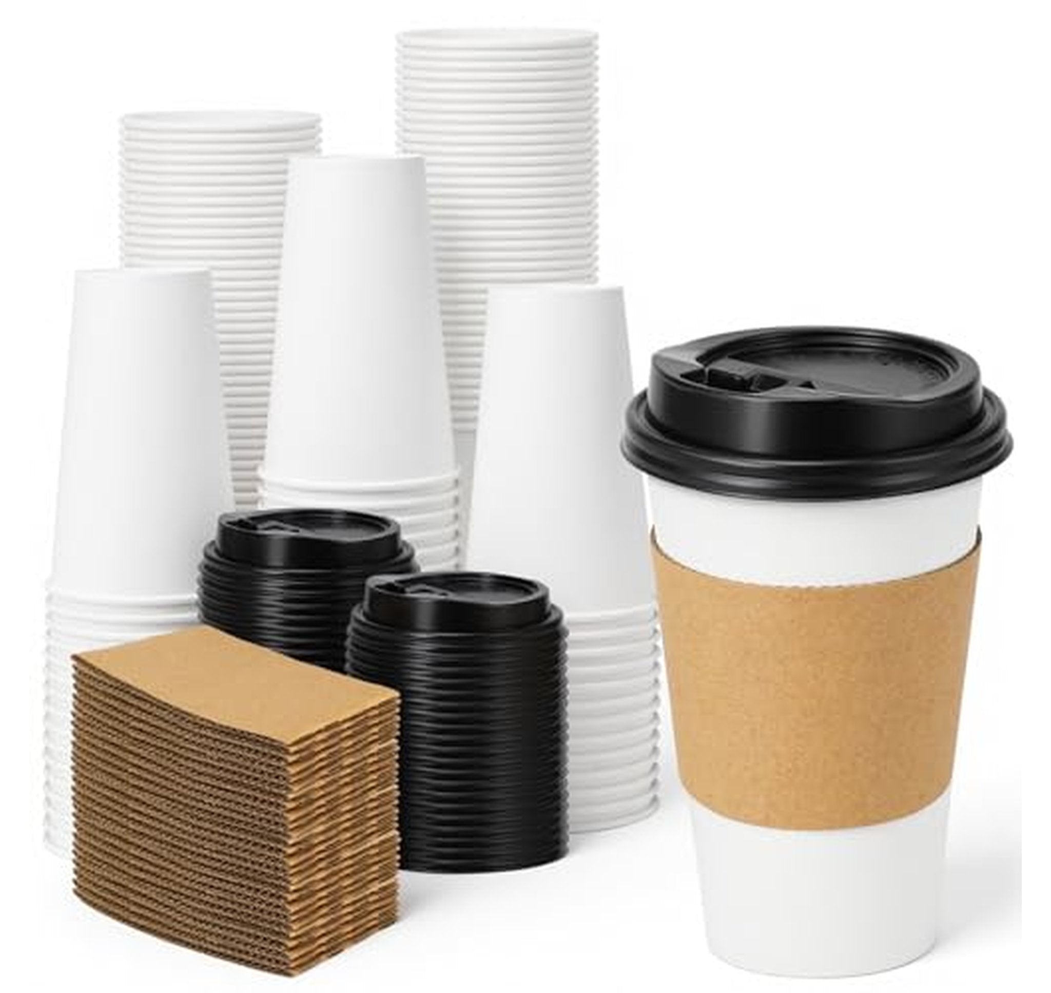 100 Pack 16 oz Disposable Coffee Cups with Lids