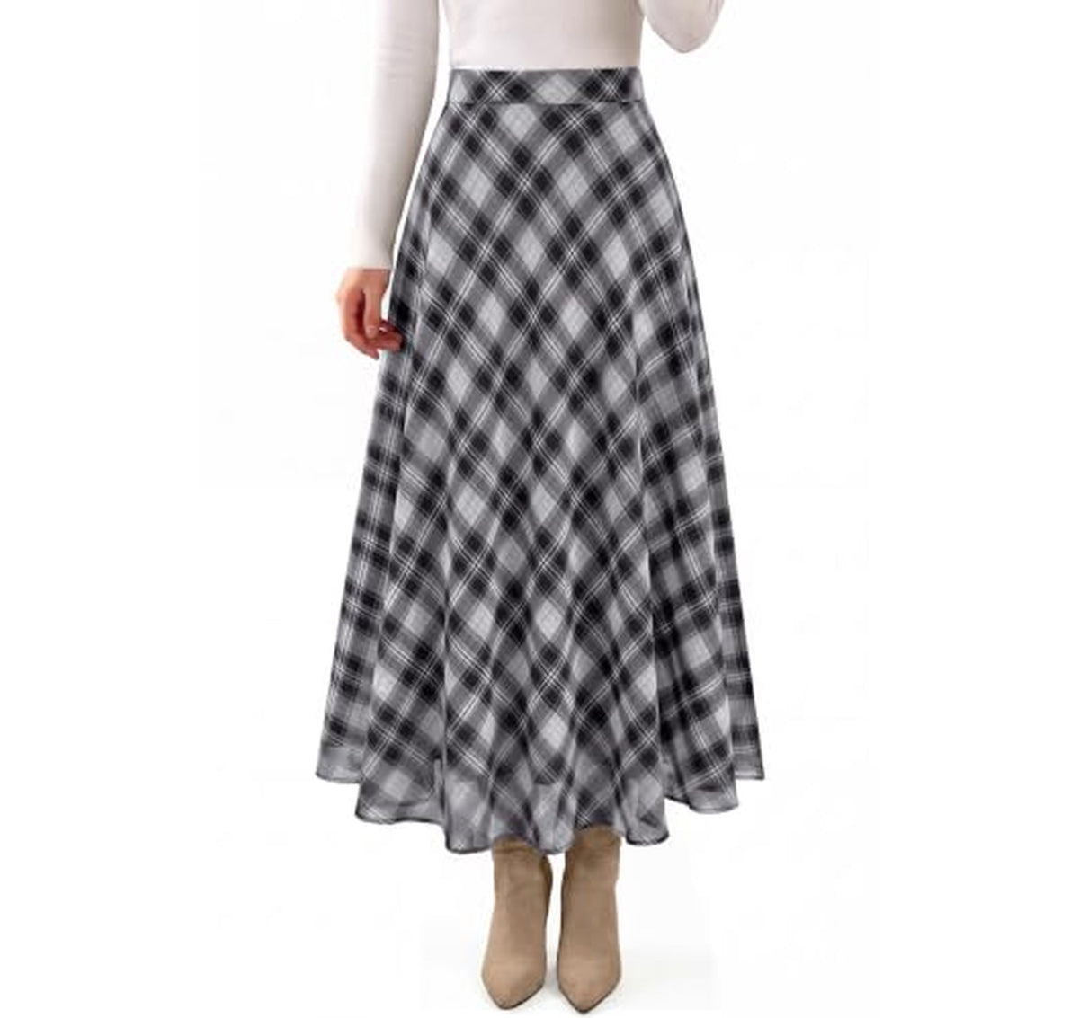 High Waist A-Line Plaid Maxi Skirt (6 Colors)