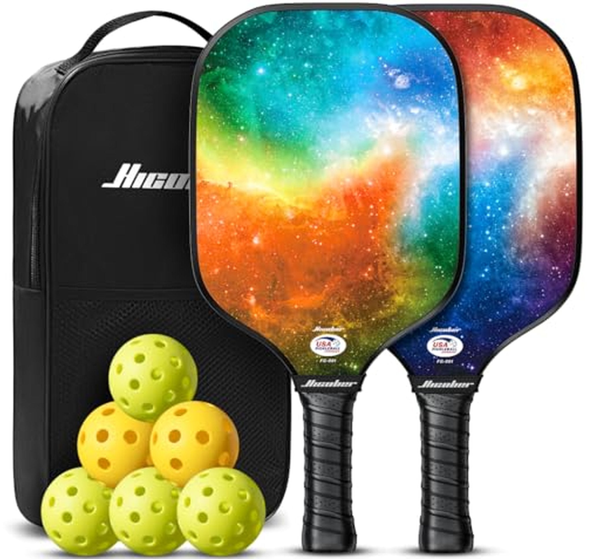 2 Pack Fiberglass Pickleball Paddles Set with Balls