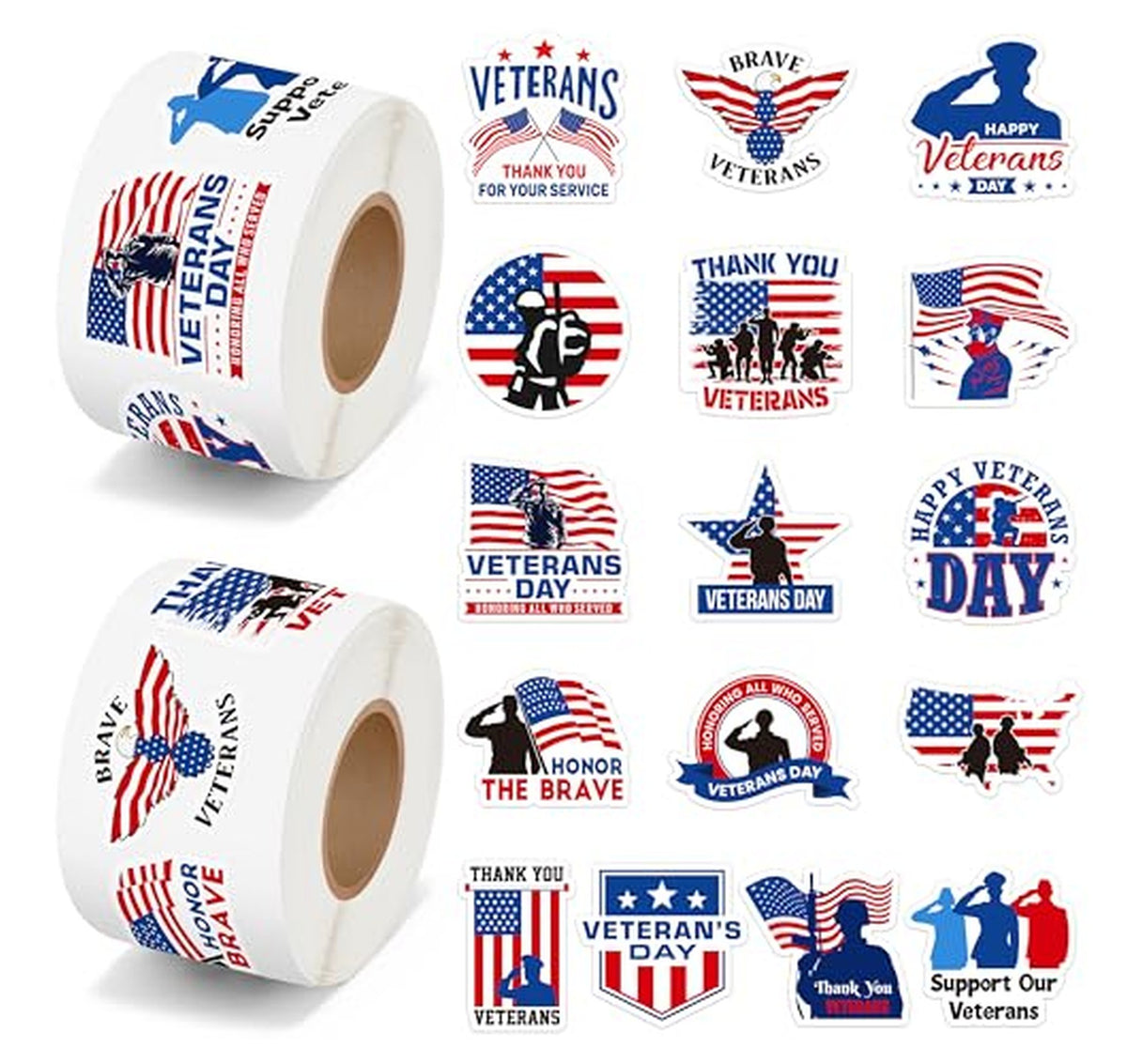1000 Count Veterans Day Thank You Stickers Rolls