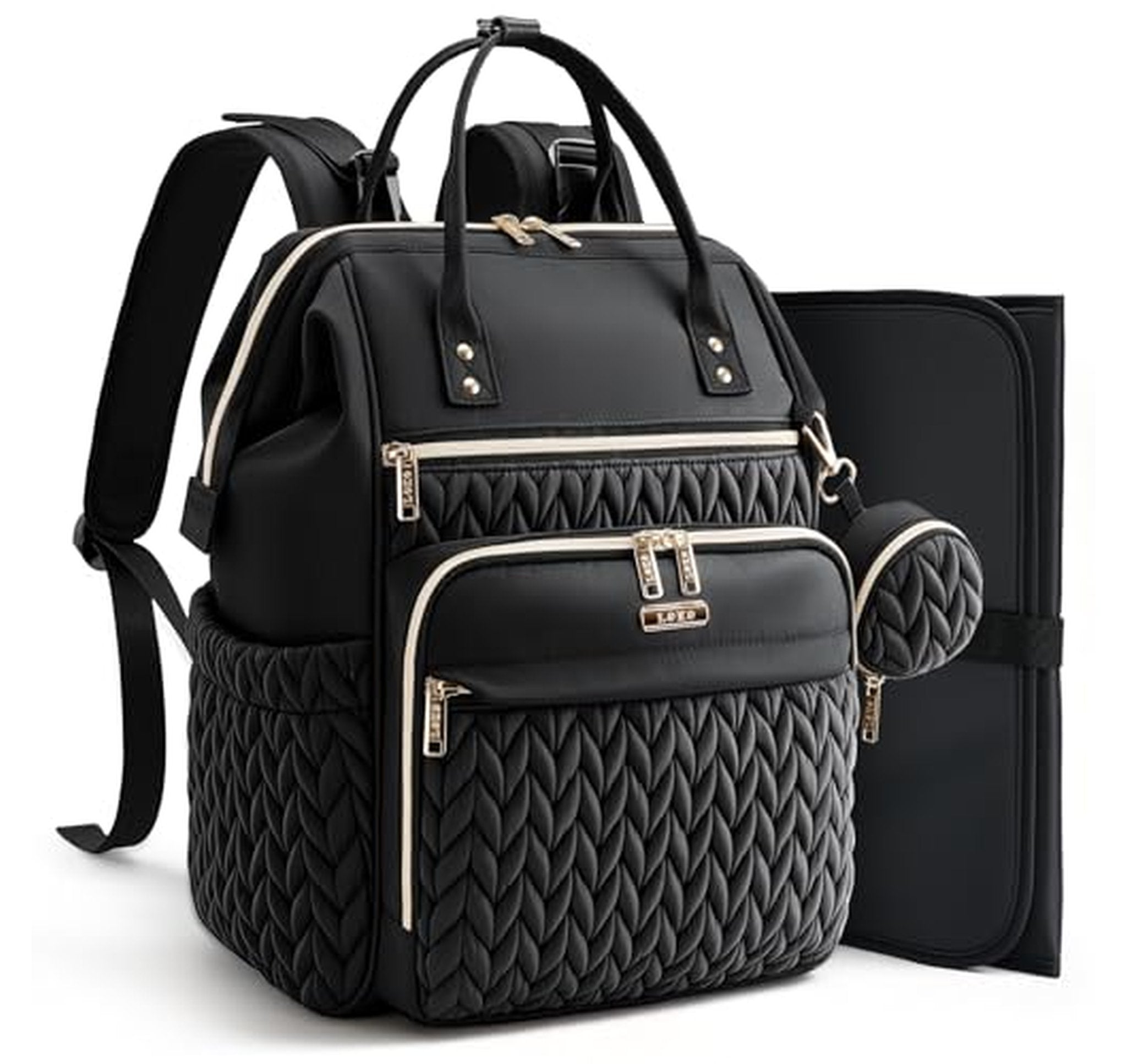 Quilted Diaper Bag Backpack with Changing Pad