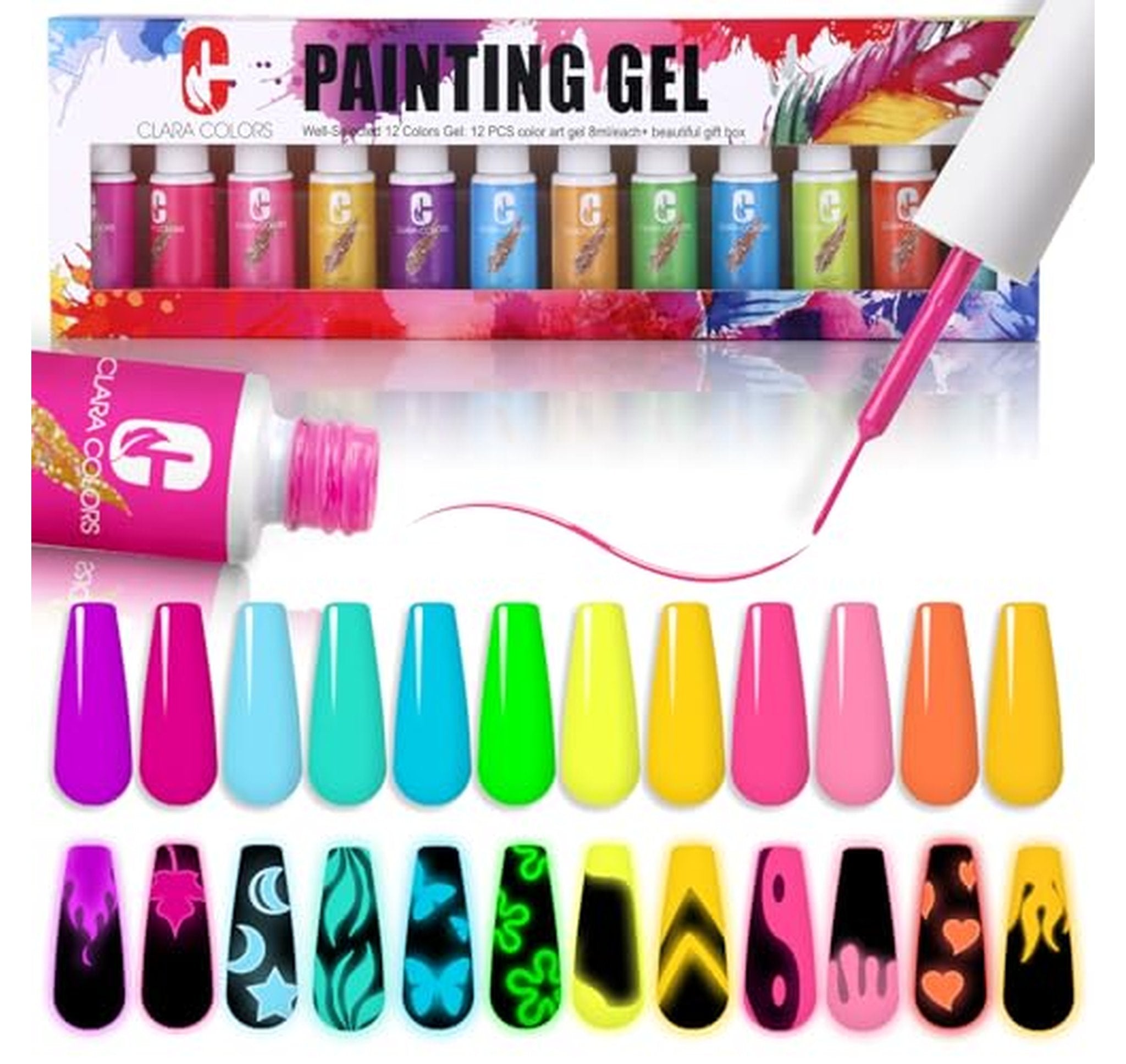 12 Color Glow in the Dark Gel Liner Set