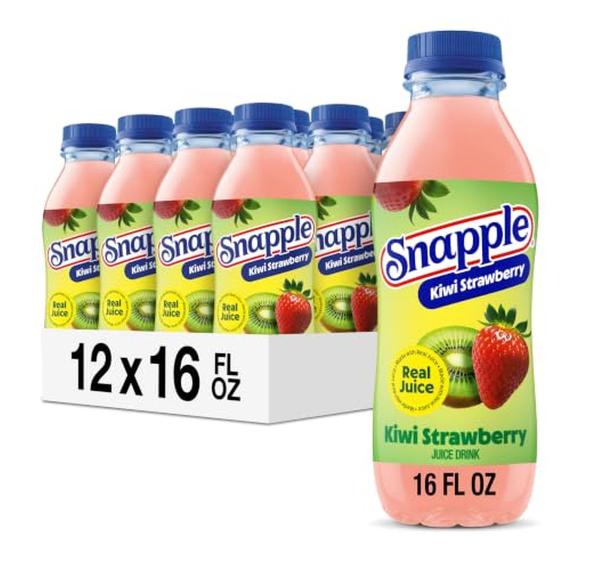 12 Pack Snapple Kiwi Strawberry Juice Drink 16oz Bottles