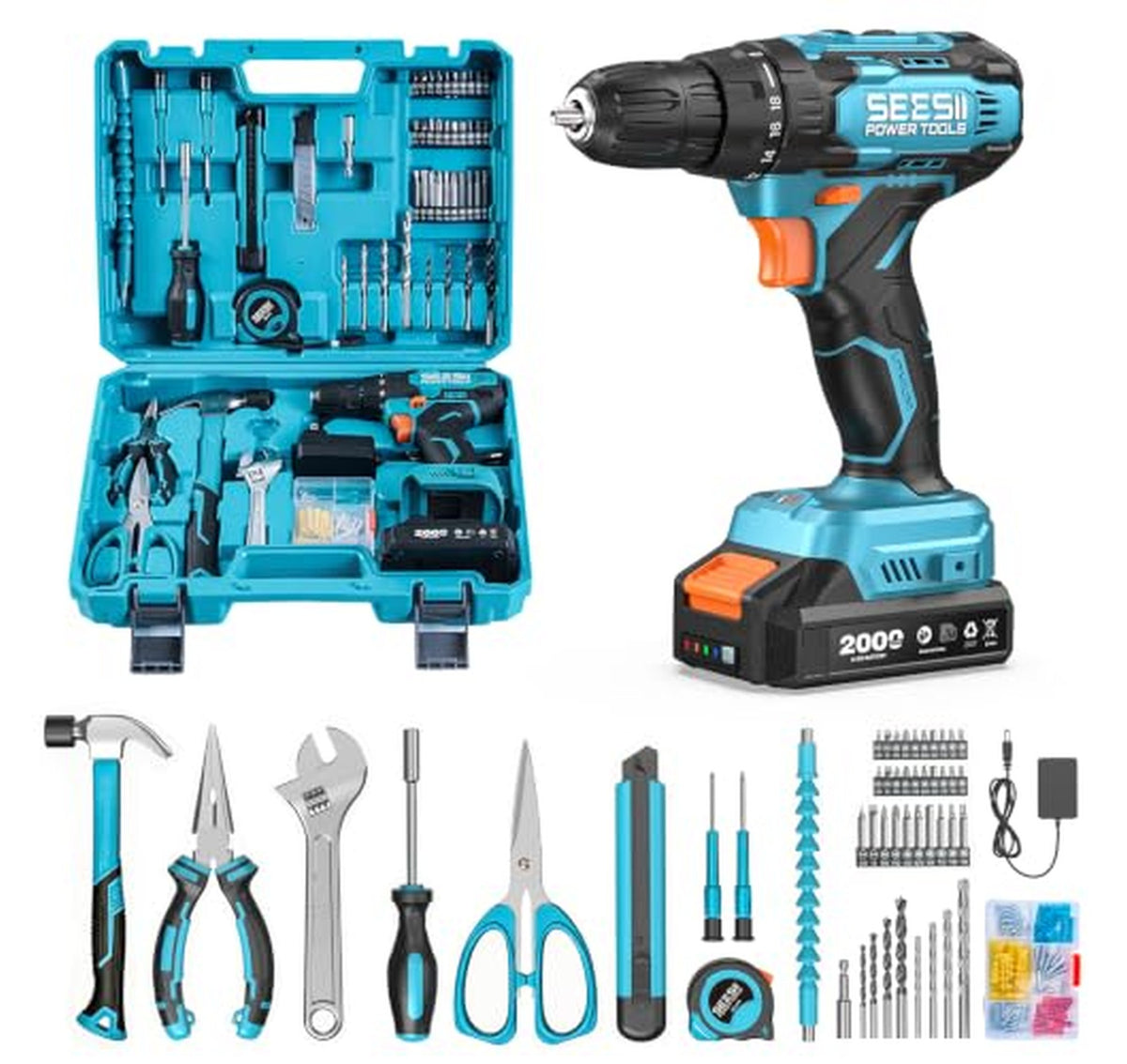 20V Cordless Power Drill with 183-Piece Tool Kit