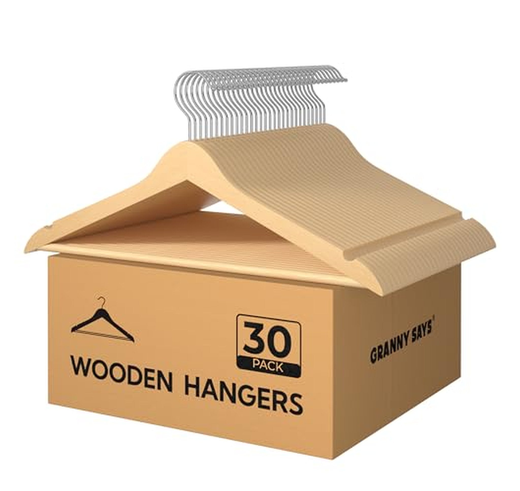 30 Pack Heavy Duty Wooden Clothes Hangers