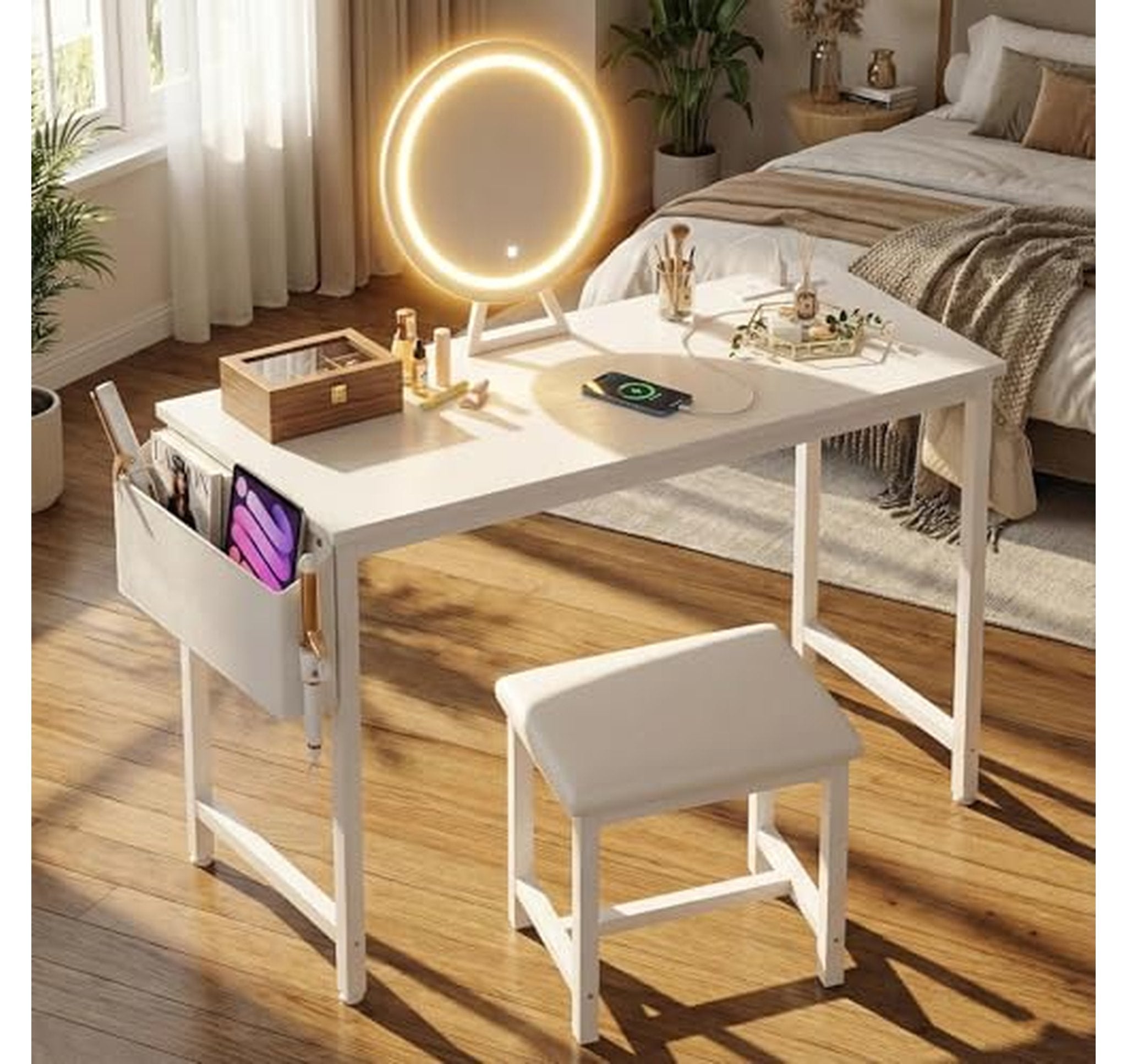 Lighted Kids Vanity Table with Mirror and Stool