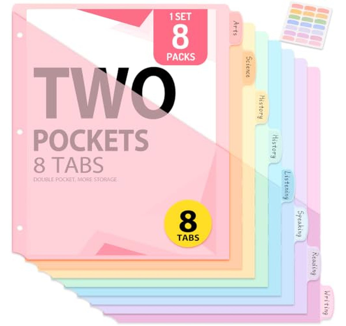8 Count Two-Pocket Binder Dividers with Tabs