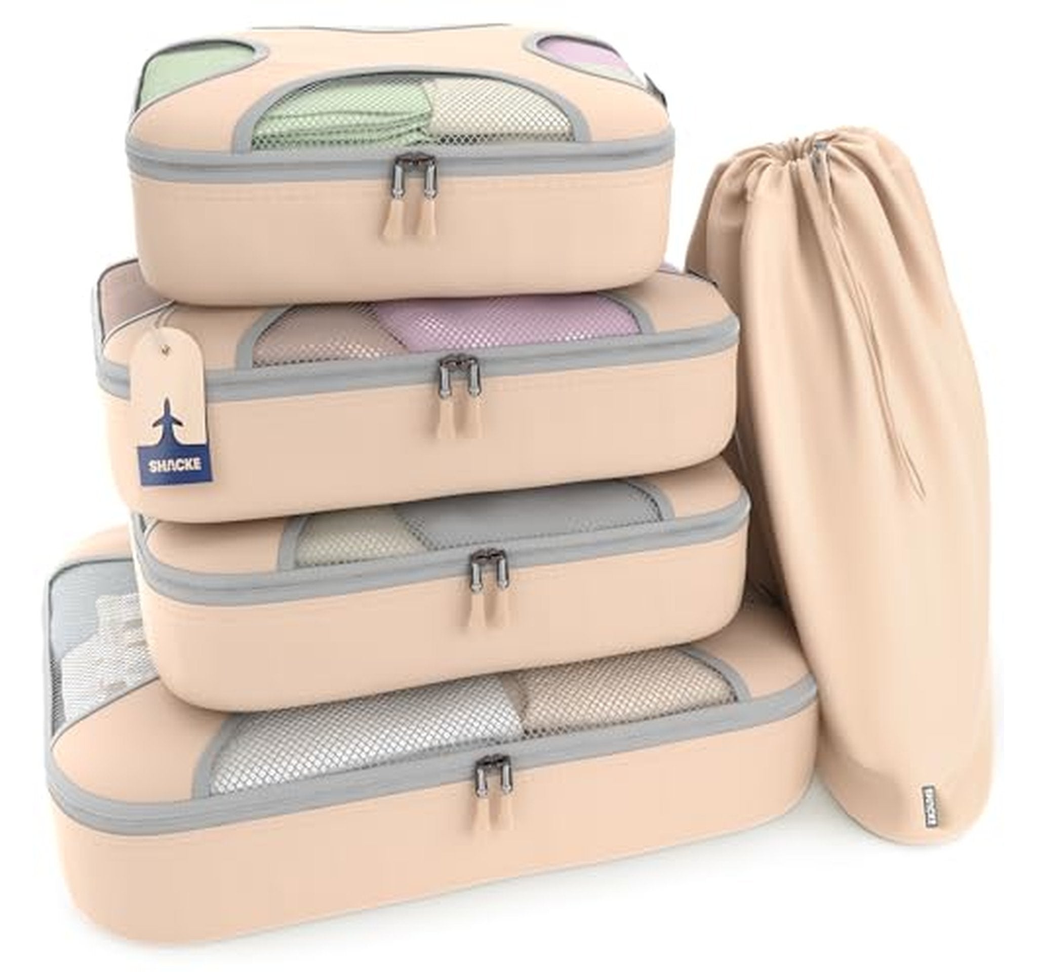 5 Pack Lightweight Mesh Travel Packing Cubes Set