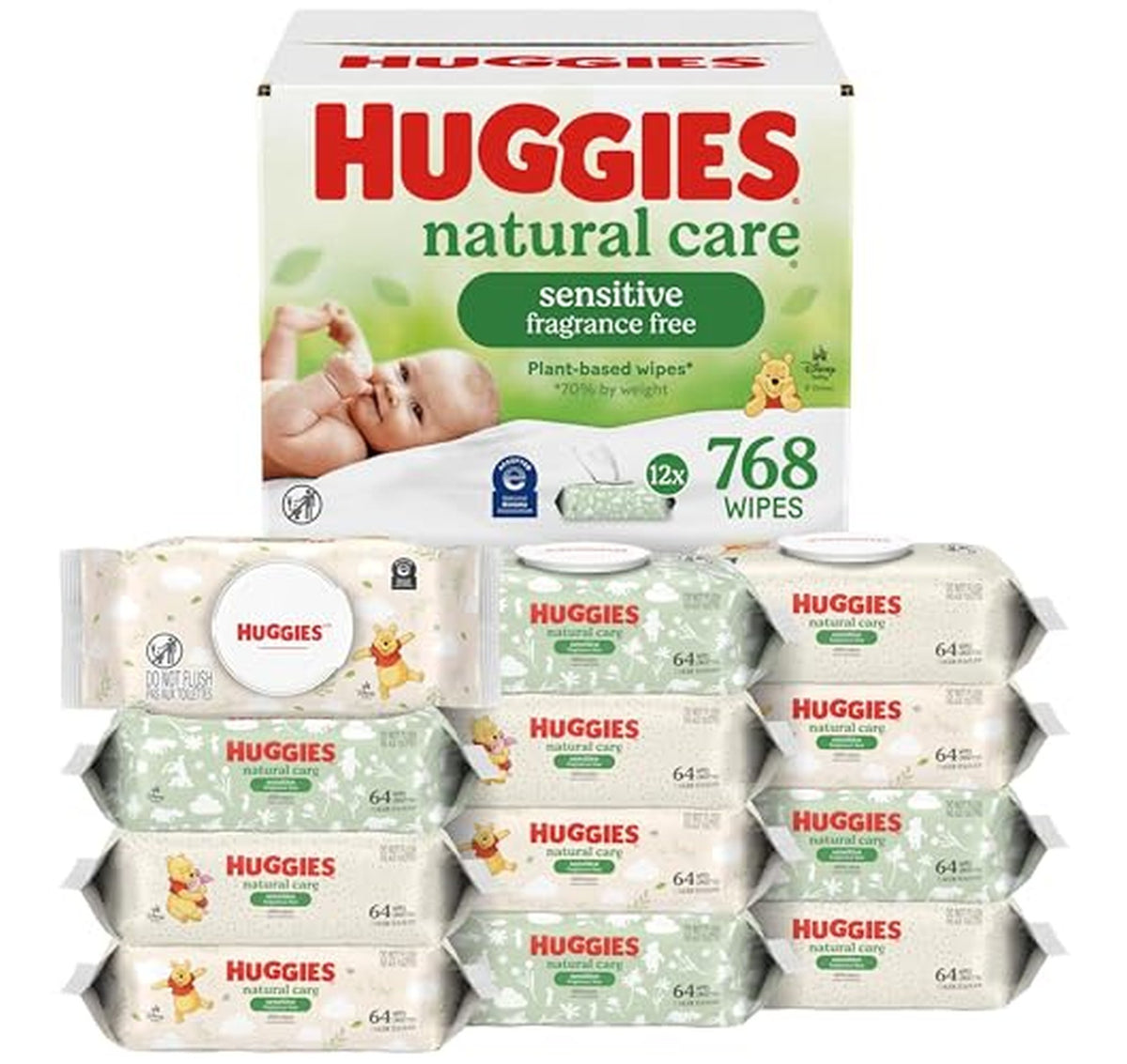 12 Pack Huggies Natural Care Sensitive Baby Wipes (=768 Wipes)