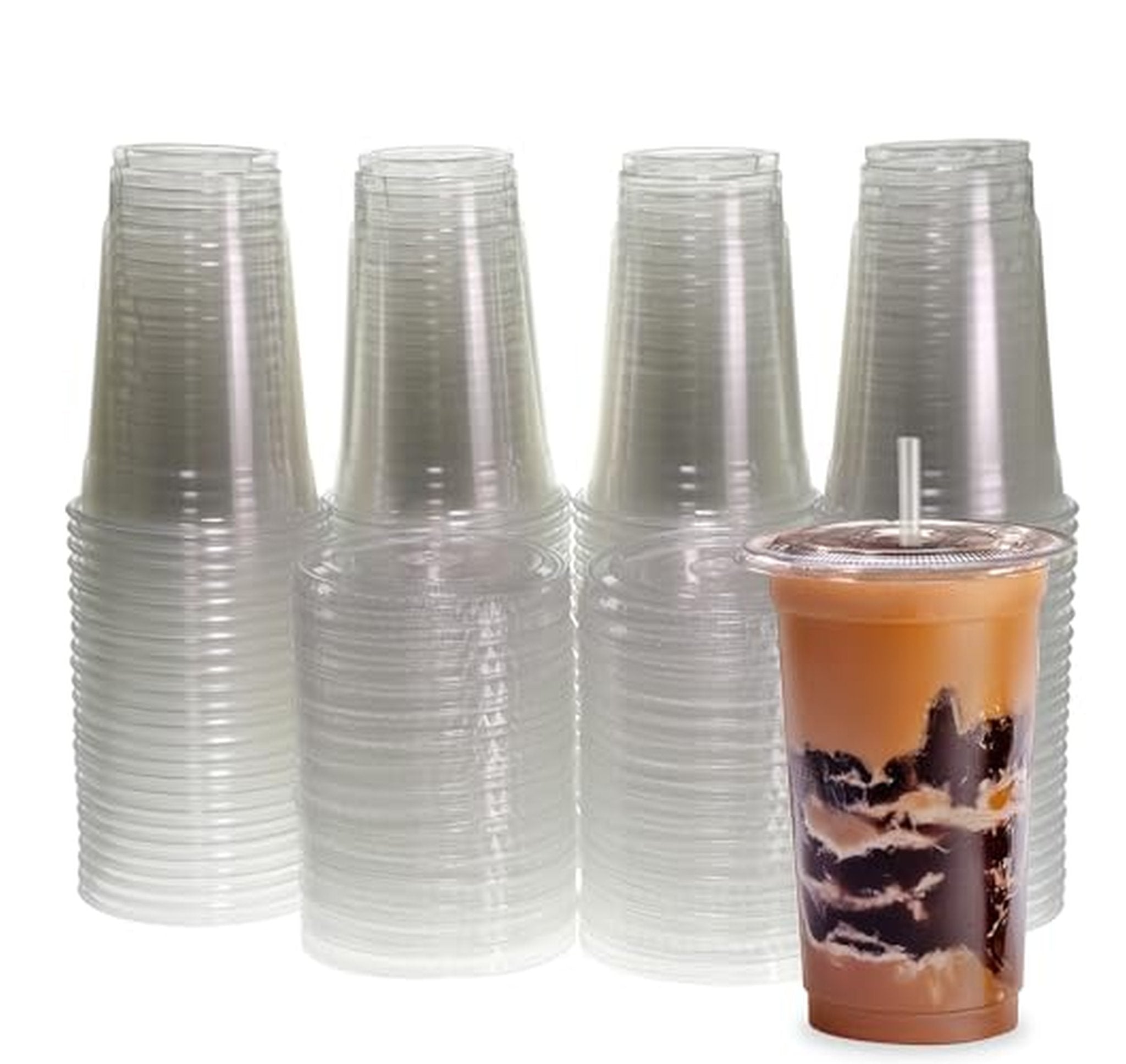 100 Pack 20 oz Plastic Cups with Lids and Straws