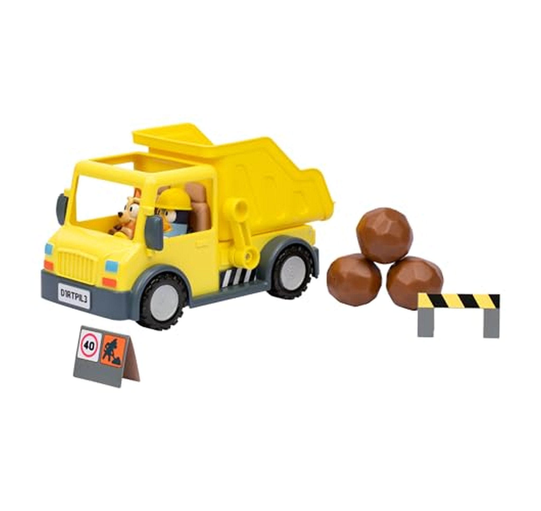 Bluey Dump Truck Toy Playset with Figures and Boulders