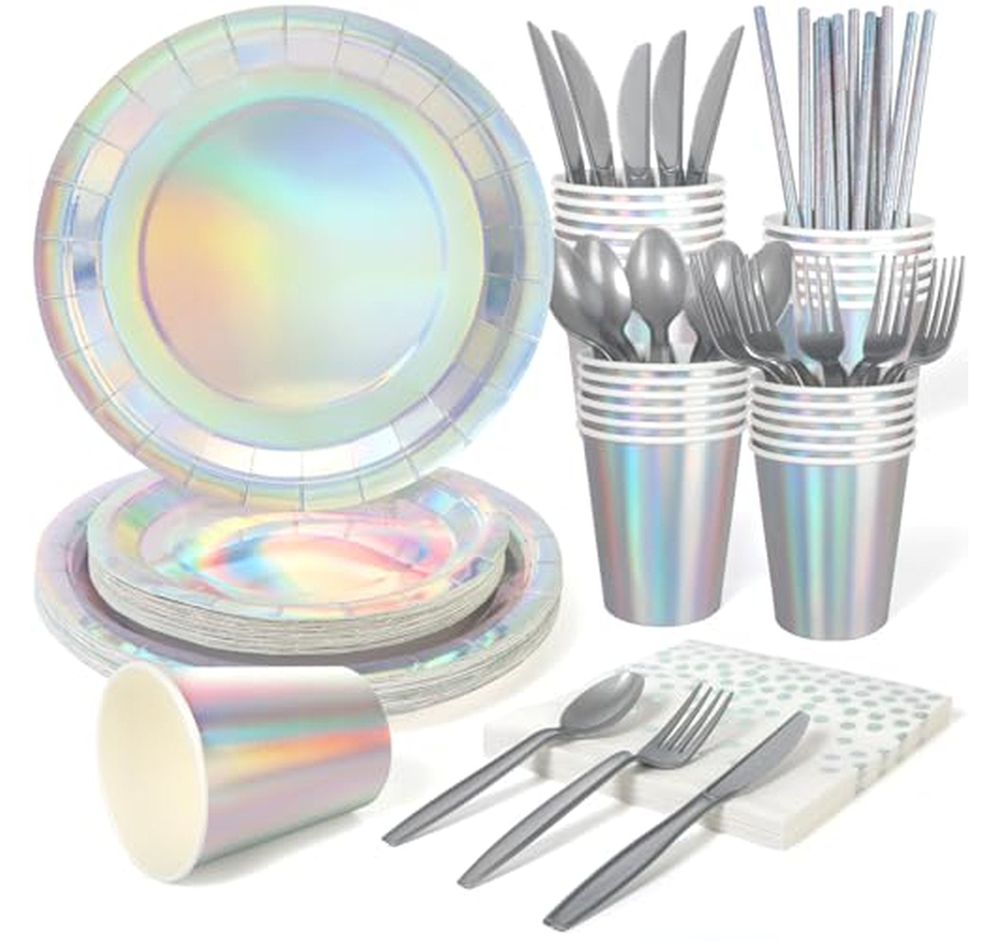 200 Count Iridescent Birthday Party Plates and Napkins