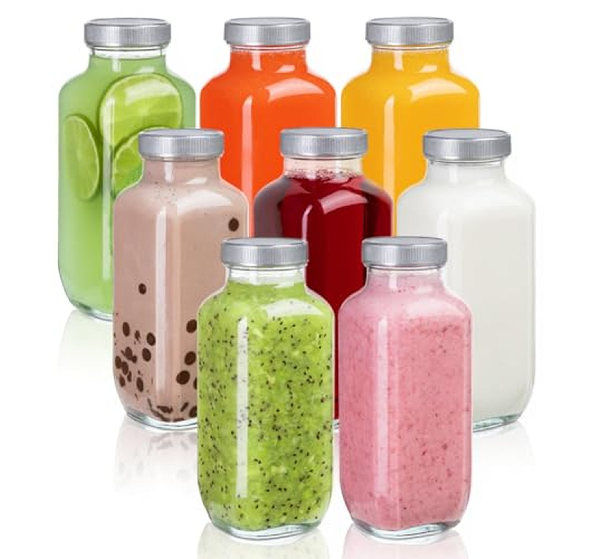 8 Pack 16 Oz Glass Juice Bottles with Lids