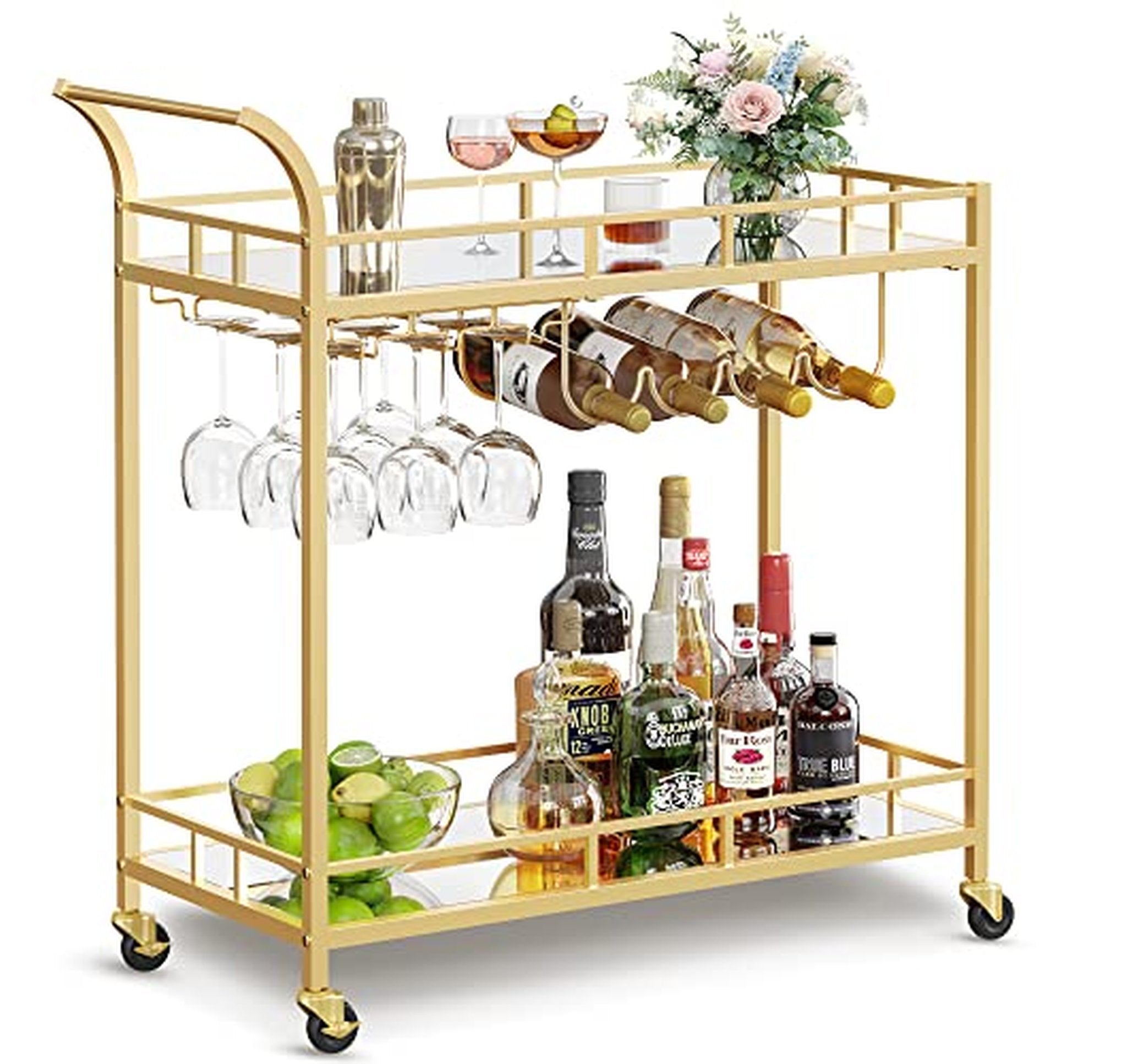 VASAGLE Mirrored Bar Cart with Wine and Glass Racks
