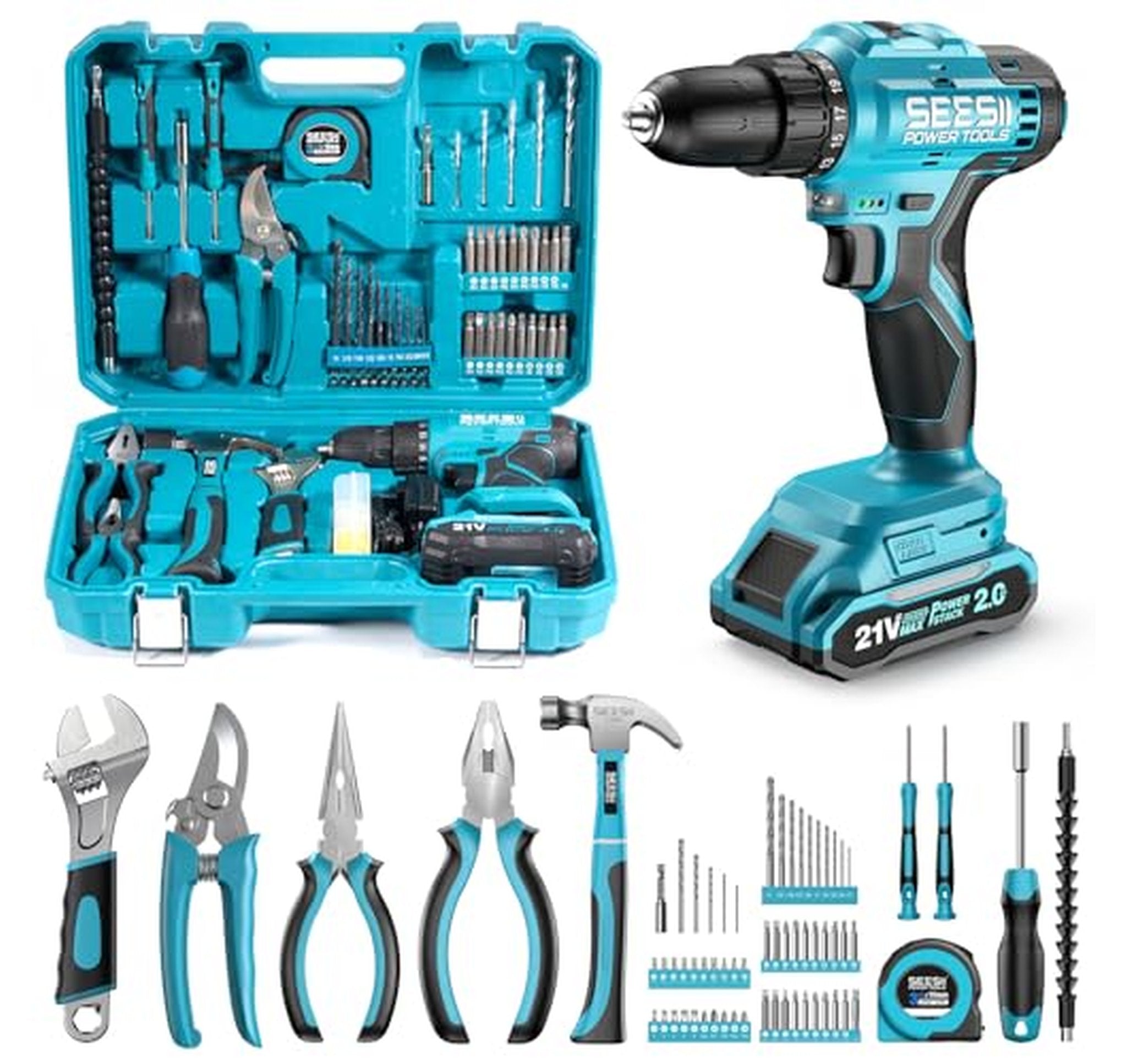 21V Cordless Drill and Hand Tool Kit Combo