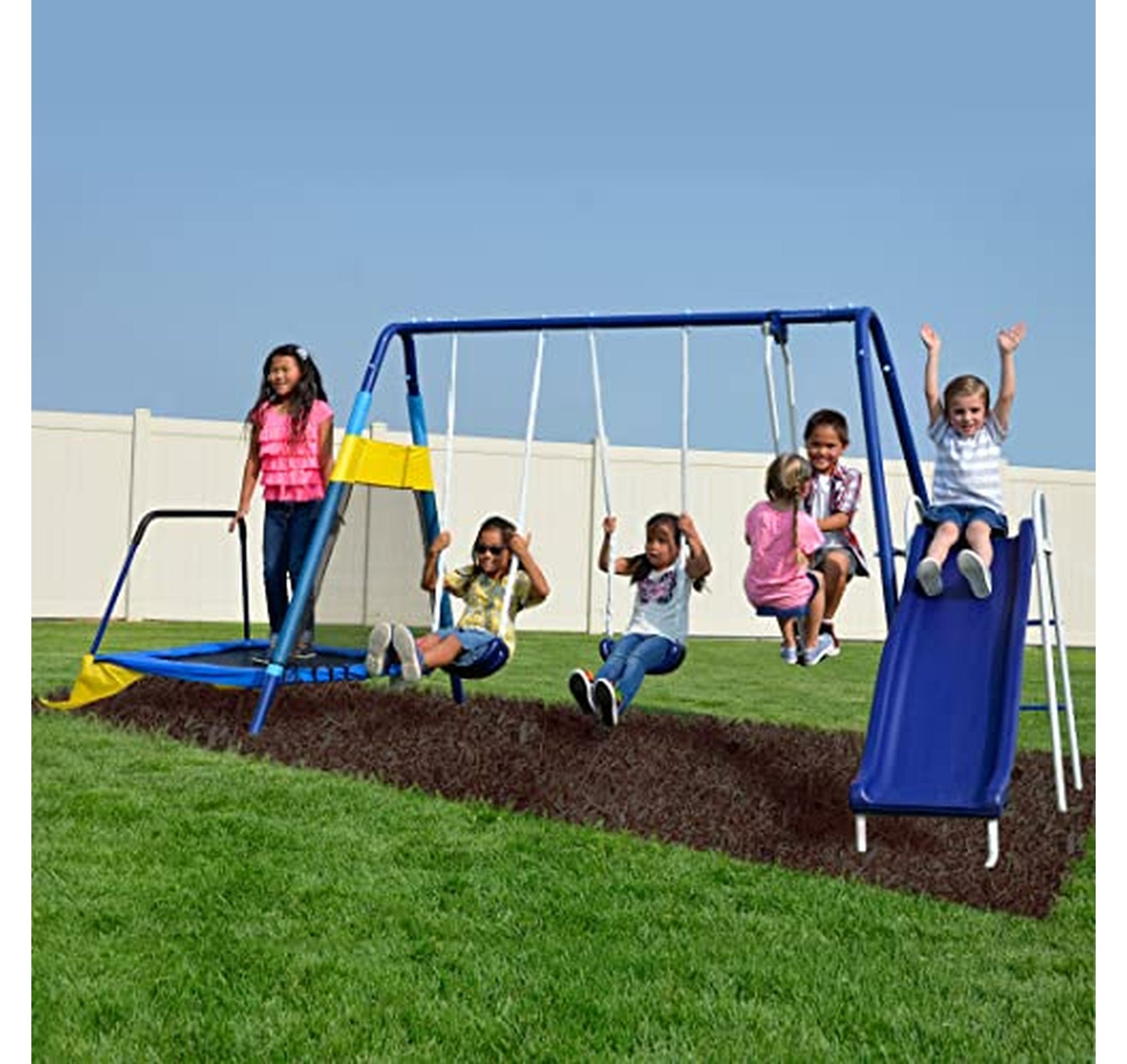 Sportspower Metal Swing Set with Slide and Trampoline