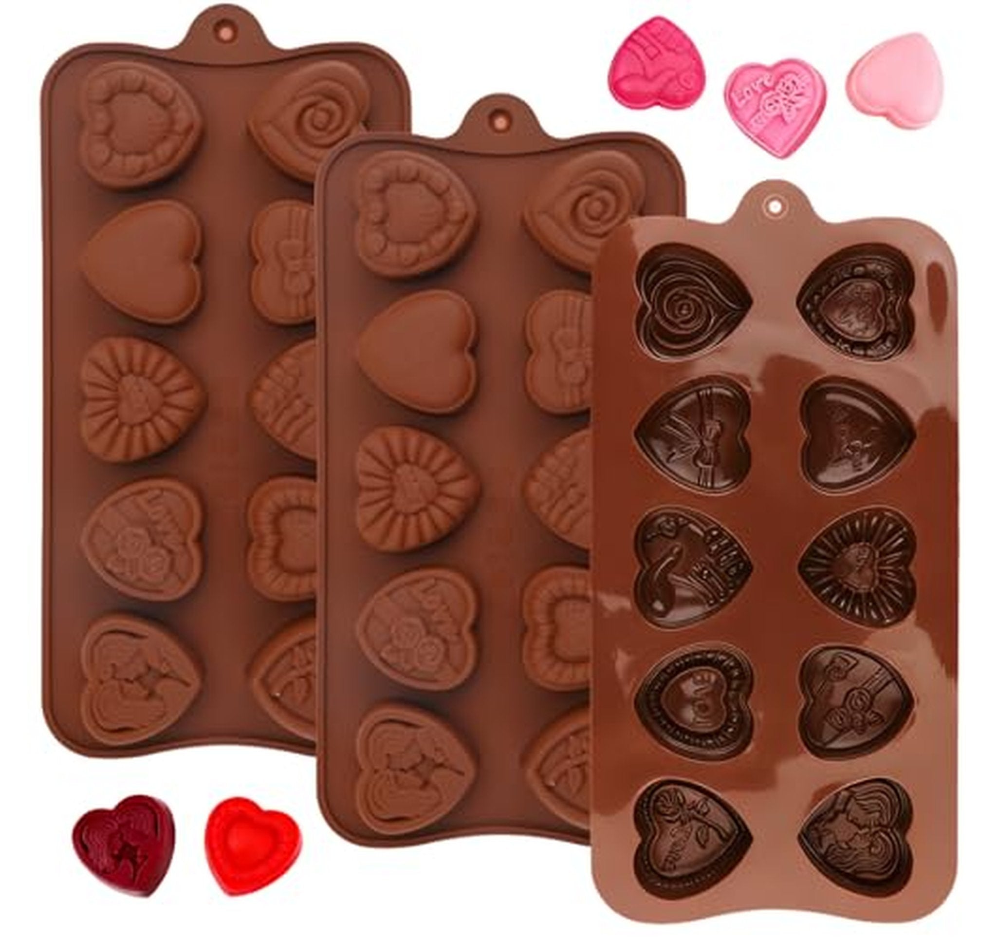 3 Pack Heart Silicone Chocolate Candy Molds Set