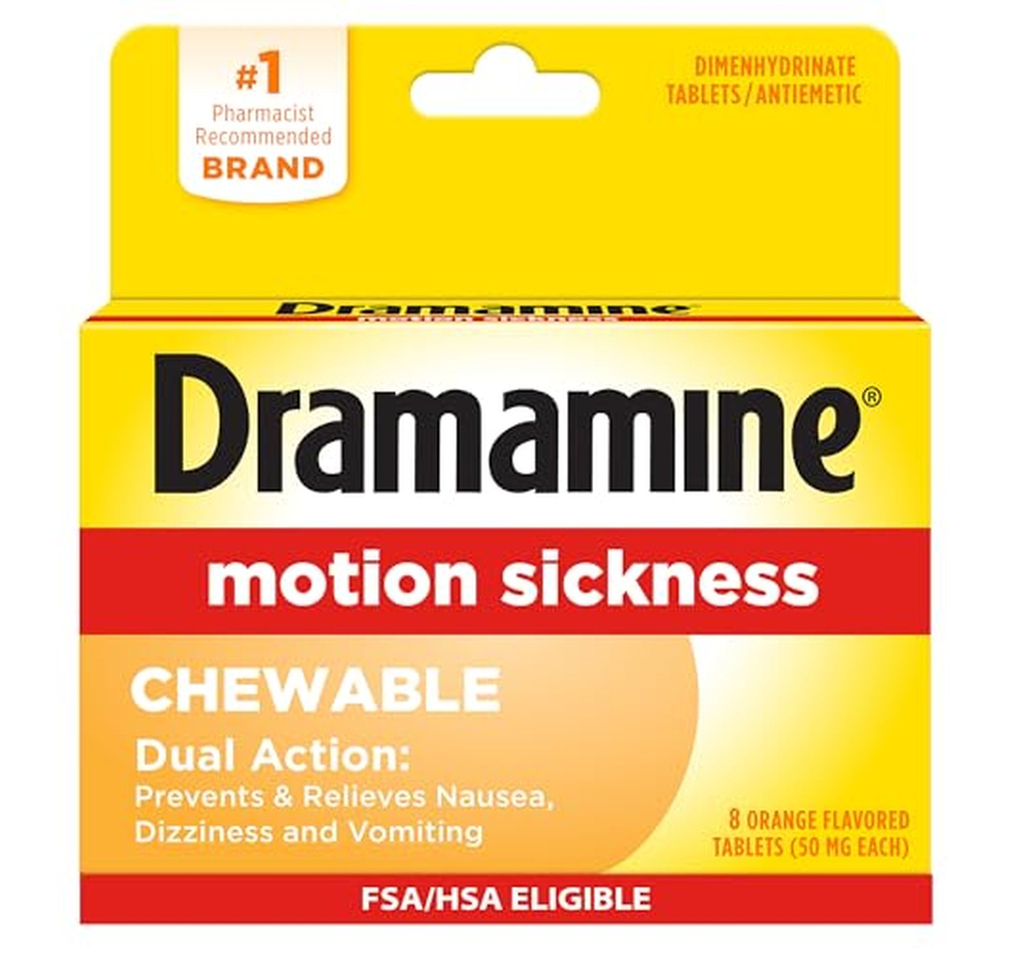 Dramamine Motion Sickness Relief Chewable Tablets, 8 Count