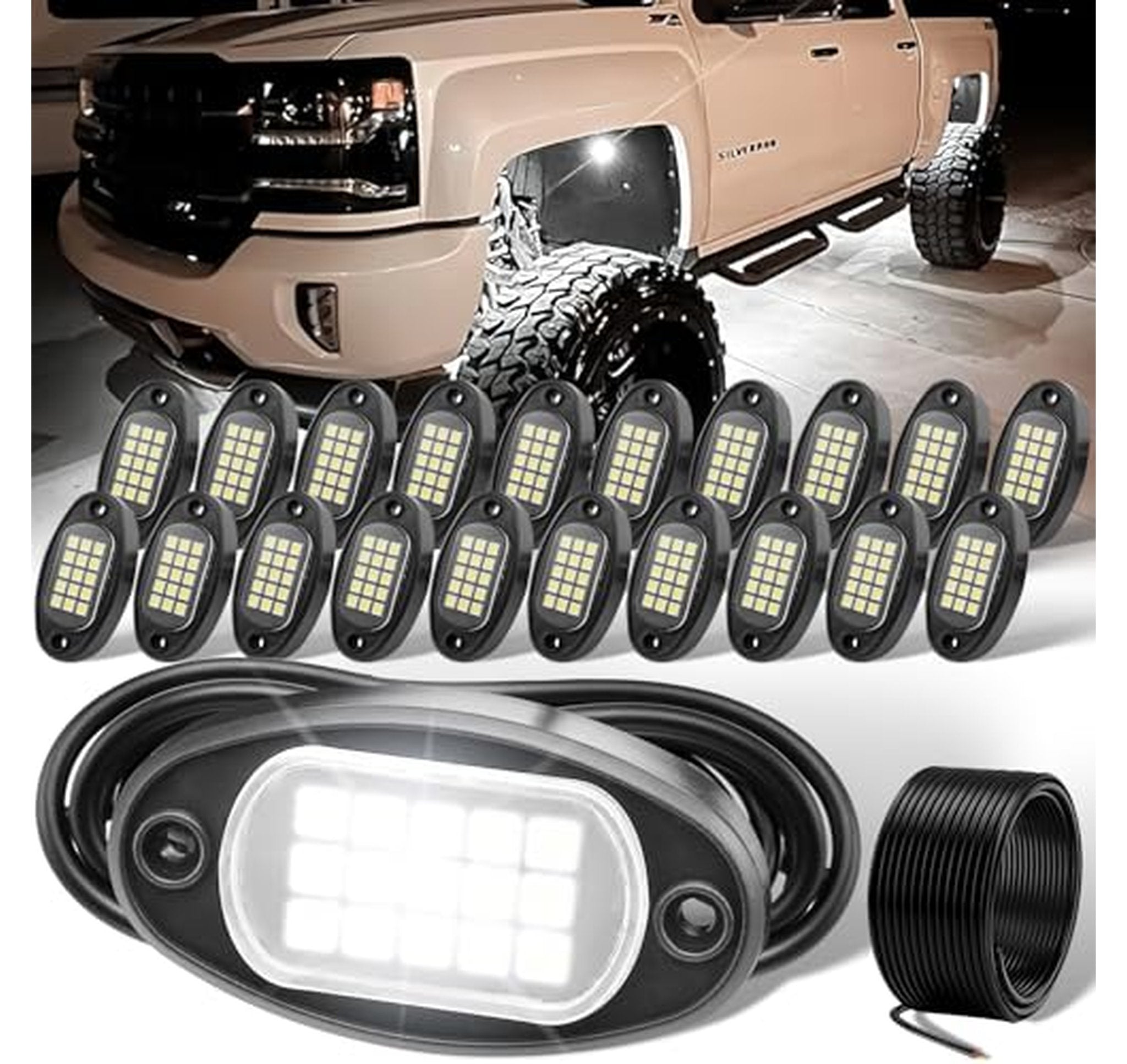20 Pack IP68 Waterproof LED Rock Lights Pods