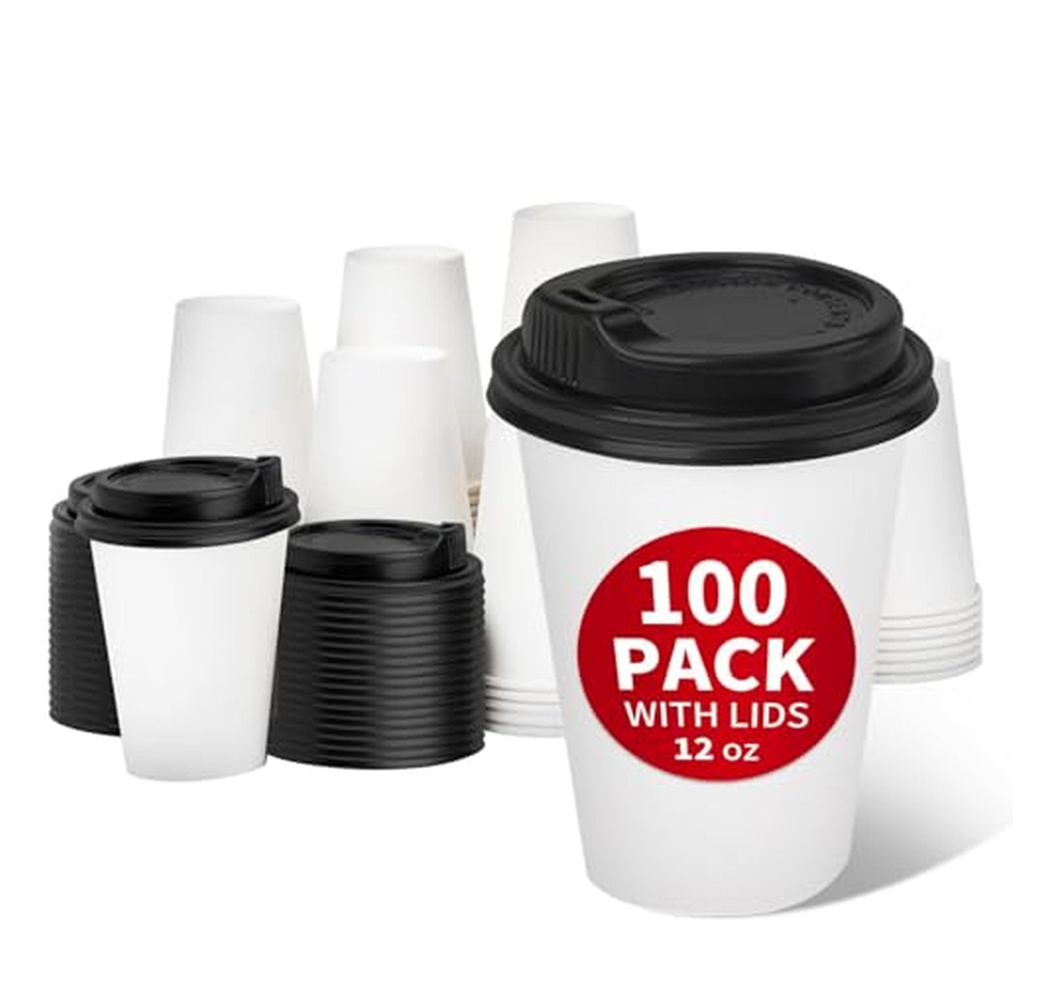 100 Pack 12 oz Disposable Paper Coffee Cups with Lids