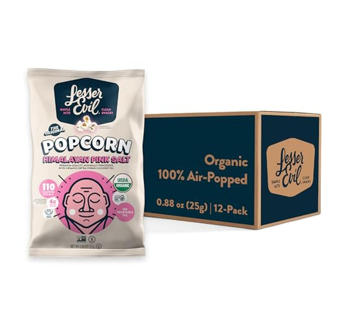 12 Pack LesserEvil Organic Himalayan Salt Popcorn Bags