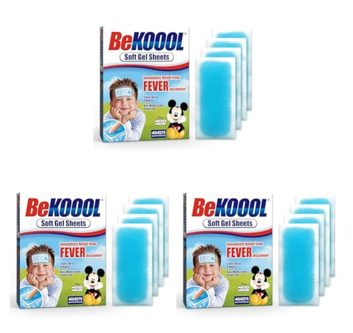 3 Pack BeKoool Kids Cooling Fever Gel Sheets