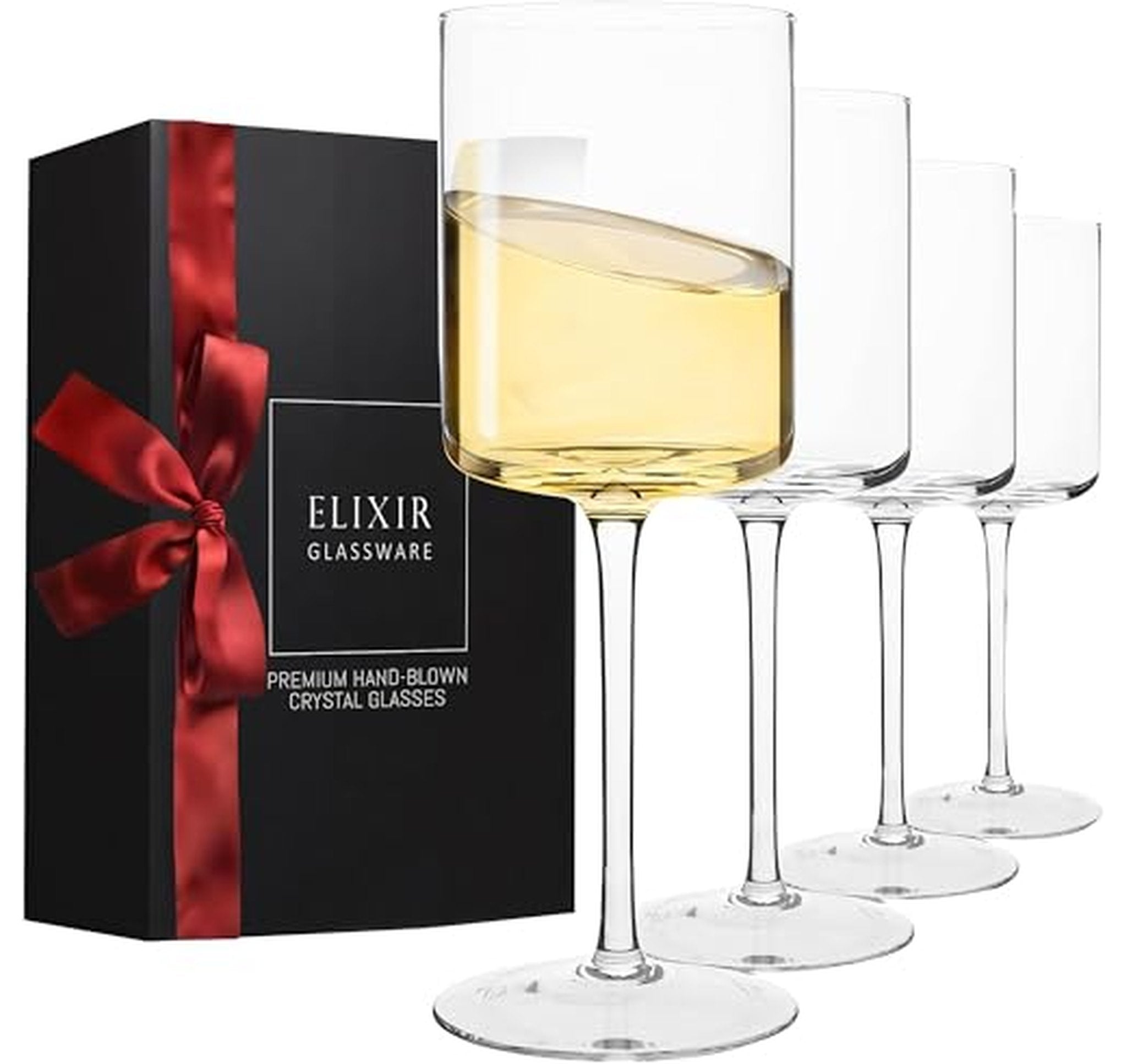 4 Pack Hand Blown Crystal Wine Glasses 14oz