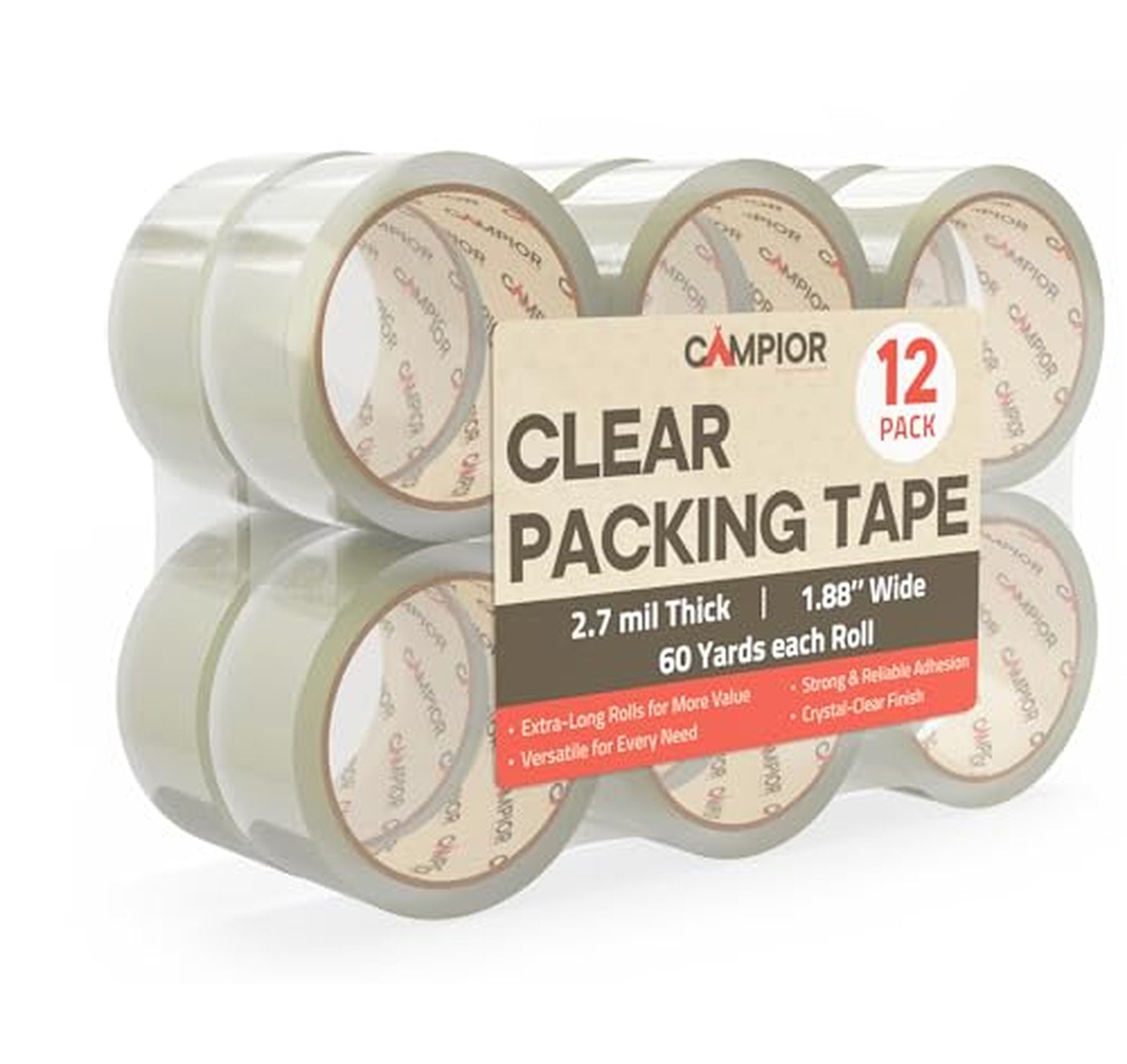 12 Pack Heavy Duty Clear Packing Tape Rolls