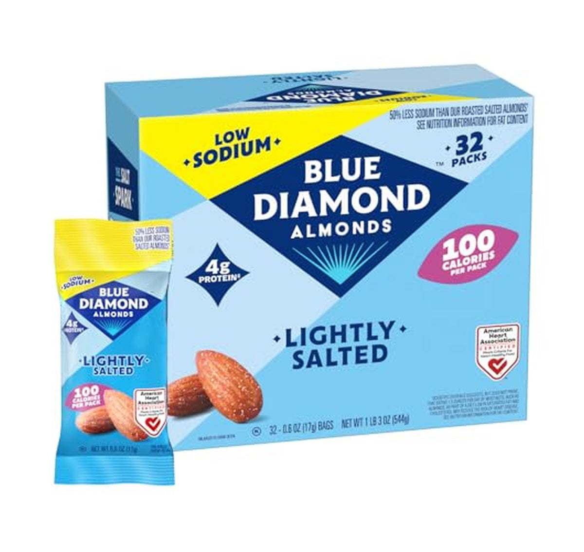 32 Pack Blue Diamond Low Sodium Almond Snack Packs