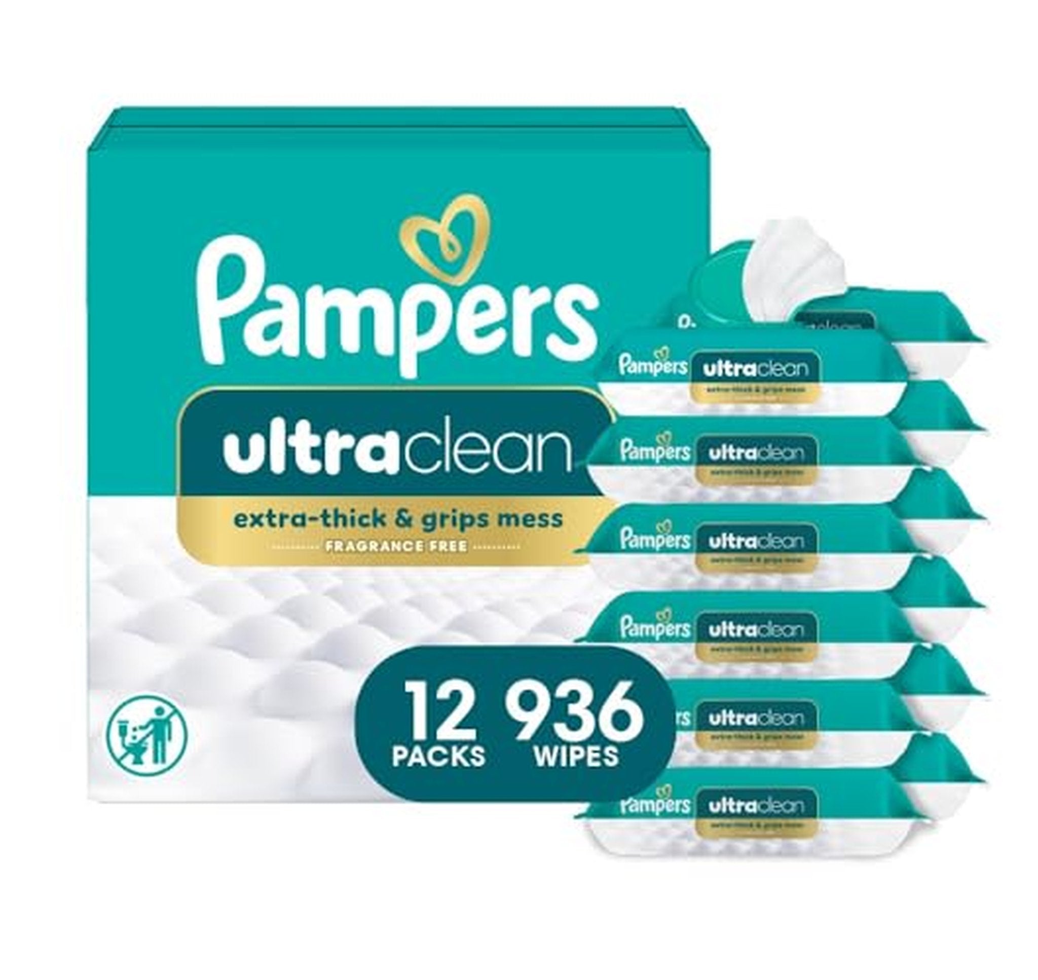 12 Pack Pampers Ultra Clean Unscented Baby Wipes