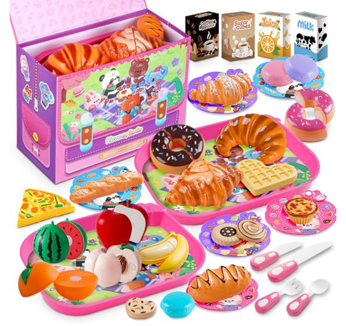 Play Food Cutting Kitchen Toy Set with Picnic Case
